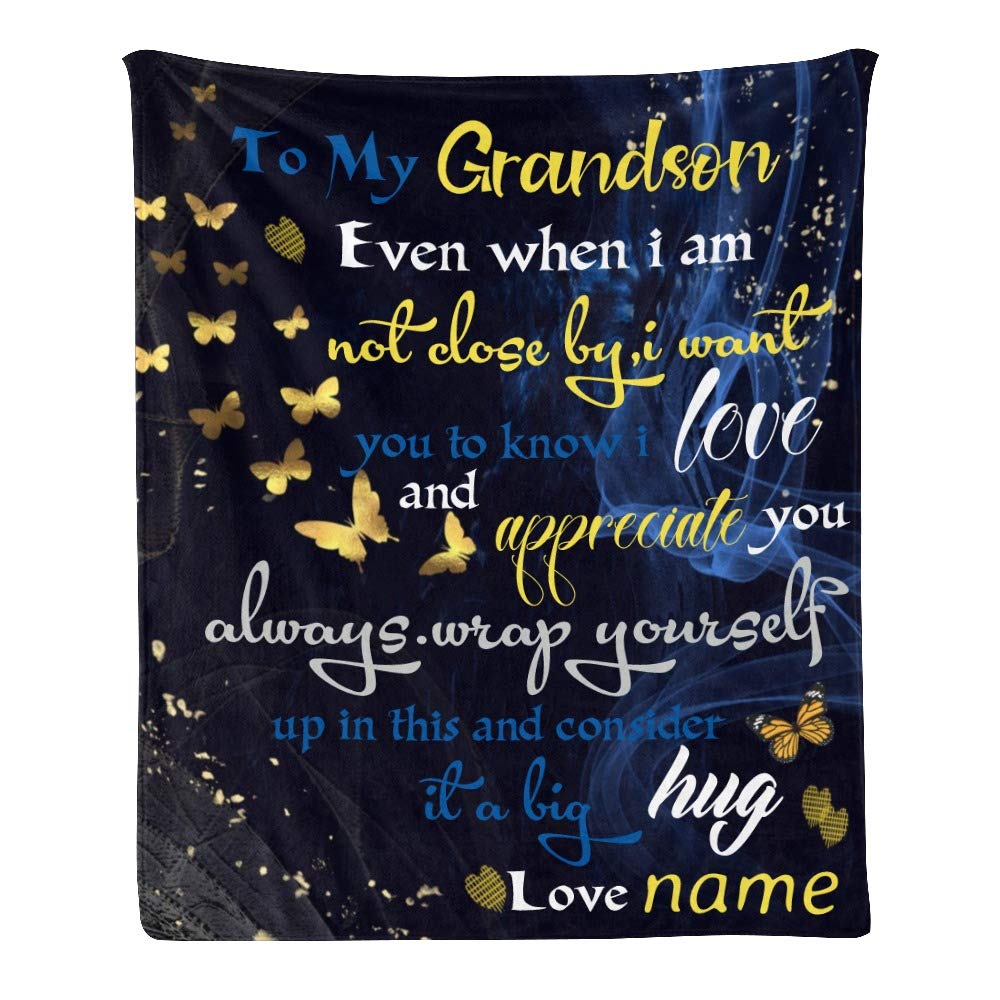 Personalized Fleece Throw Blanket with Name Text - Super Soft Custom Blanket for Grandson, 50x60 Inches - Perfect for Couch, Sofa, Bed & Gift Giving
