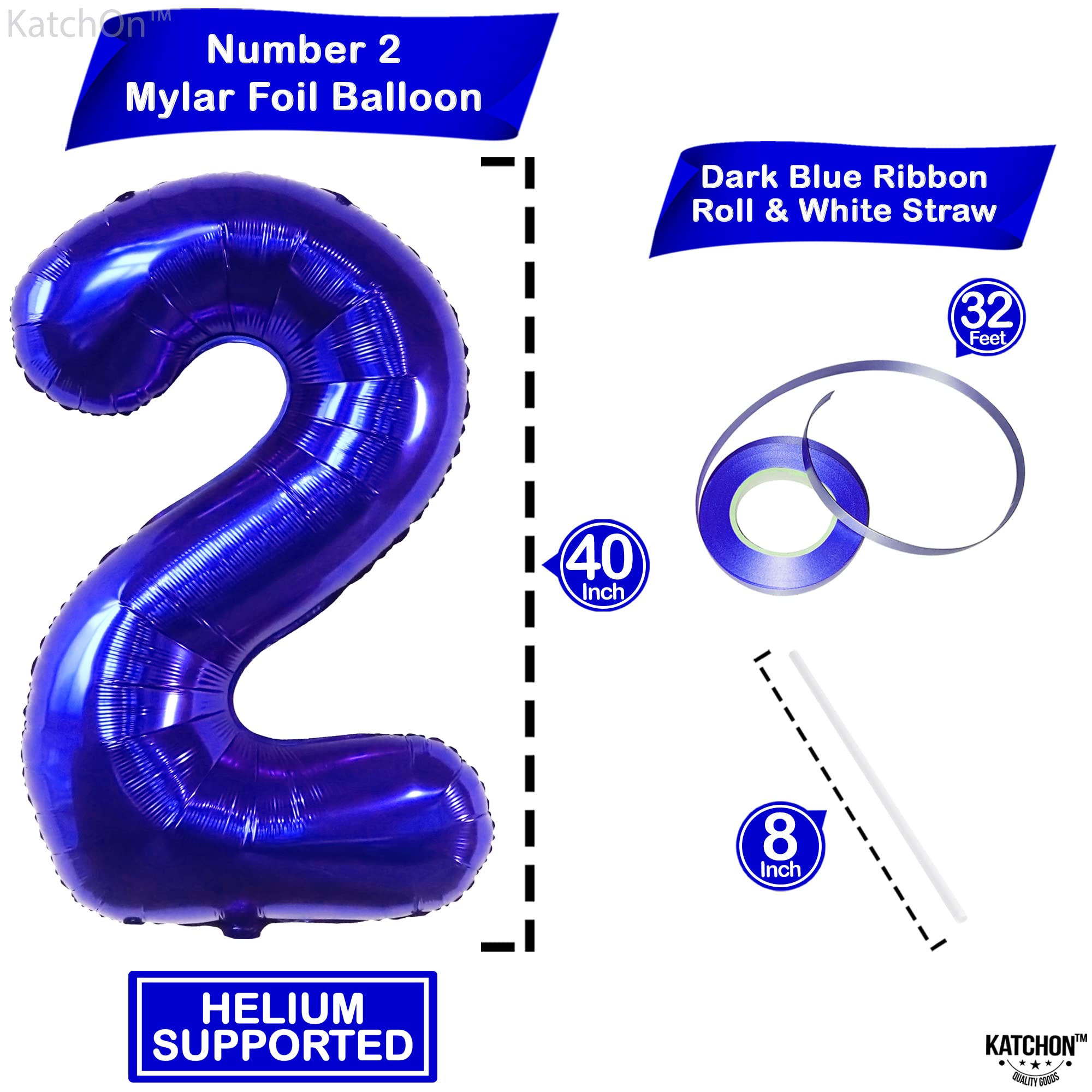KatchOn Giant 40 Inch Royal Blue Number 2 Balloon - Baby Shark Themed 2nd Birthday Decorations for Boys | Perfect for Birthday Parties, Baby Showers & Anniversary Celebrations
