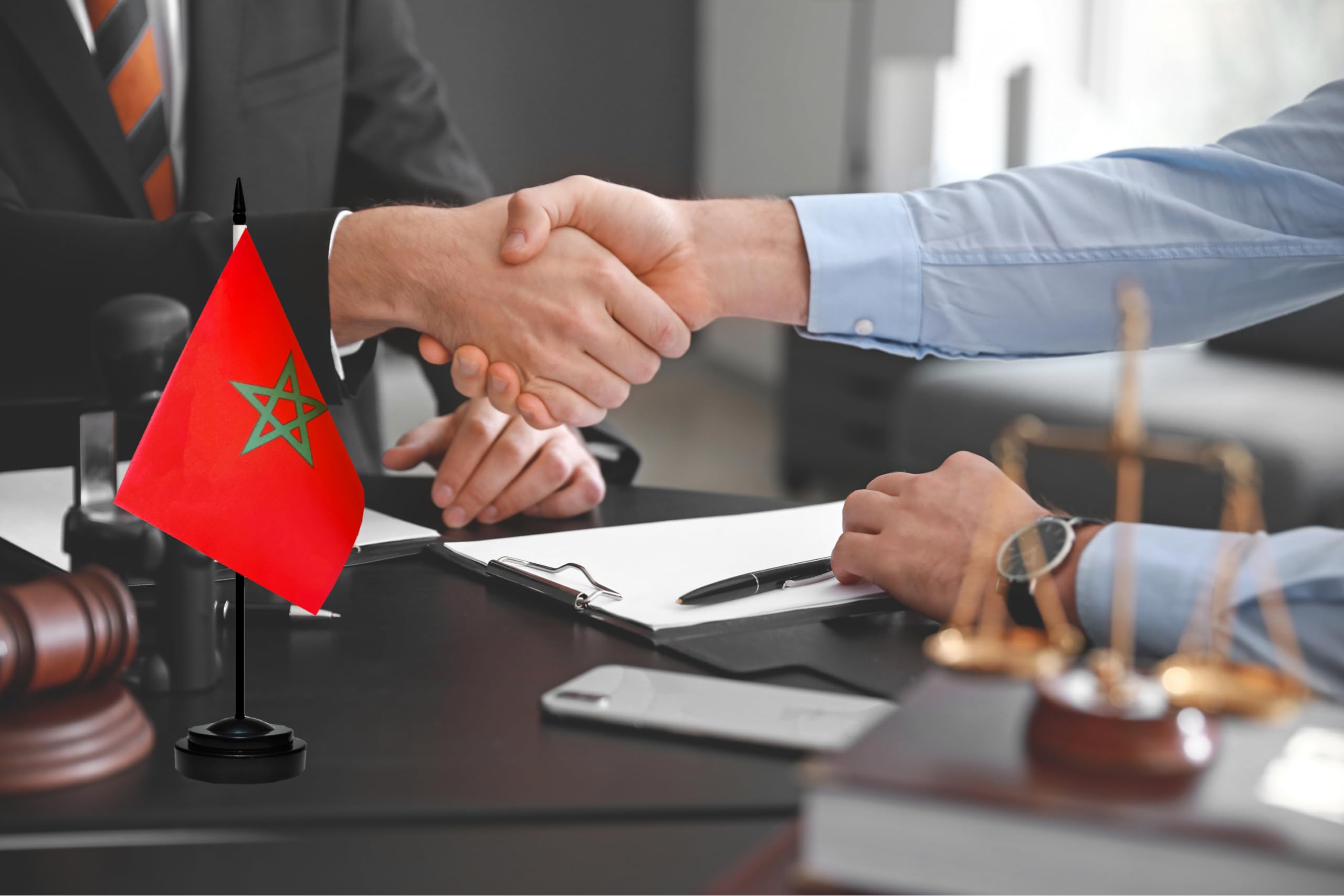 Premium Miniature Morocco Flag Set - 2 Pack Small Desk Flags with 13