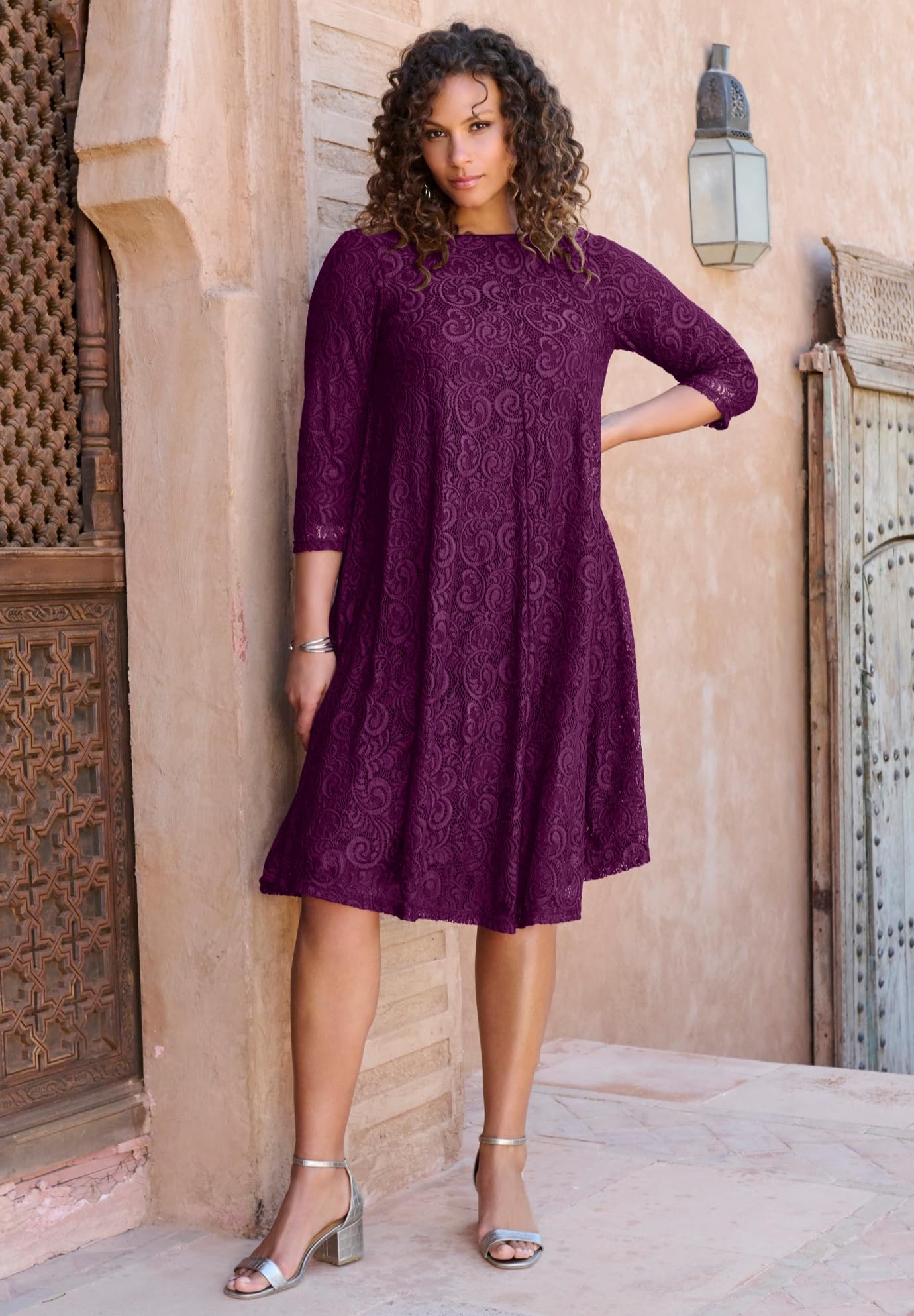 Romantic Plus Size Lace Swing Dress for Women - Elegant Flowy Midi Dress for Weddings, Parties & Special Occasions