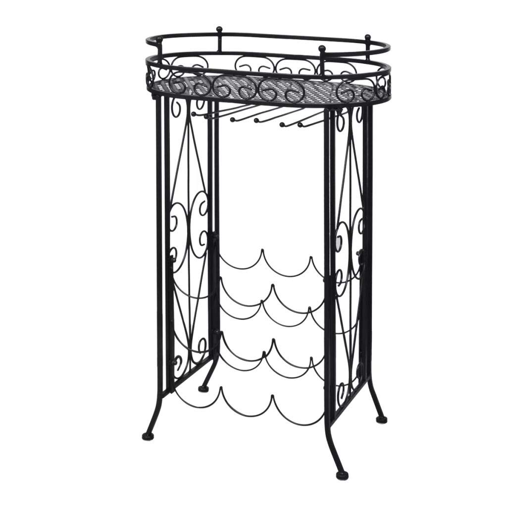 FAMIROSA 9-Bottle Metal Wine Rack with Glass Holder - Freestanding Wine Storage & Display Shelf for Kitchen, Dining Room, or Bar Decor