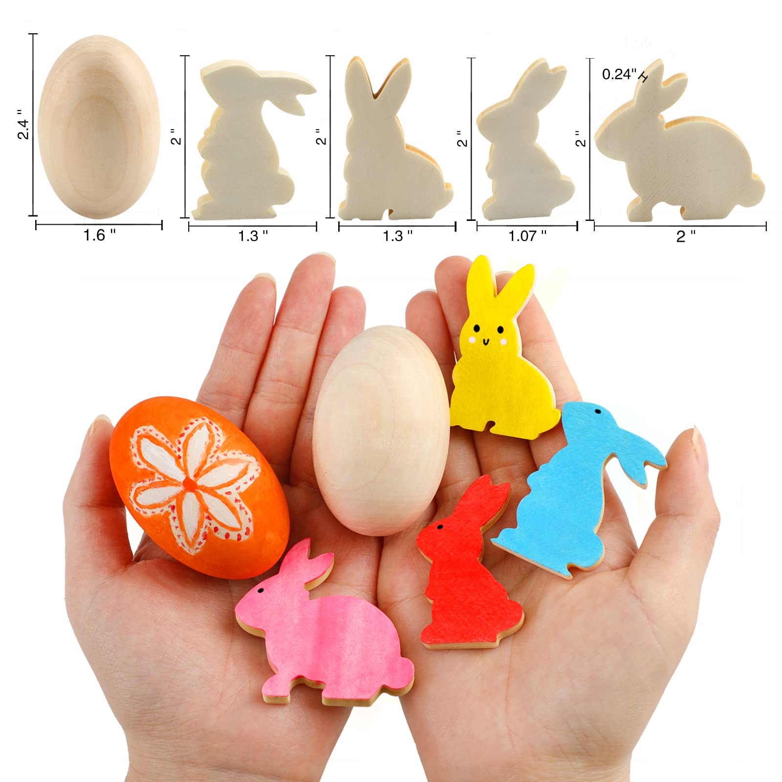 Easter Egg Painting Kit - 24pcs Wooden Eggs & Bunny Decorations for Kids DIY Crafts, Easter Basket Stuffers, Birthday Party Favors, Classroom Prizes (Ages 4-12) - Perfect for Easter Celebrations, Family Activities & Creative Gift Giving