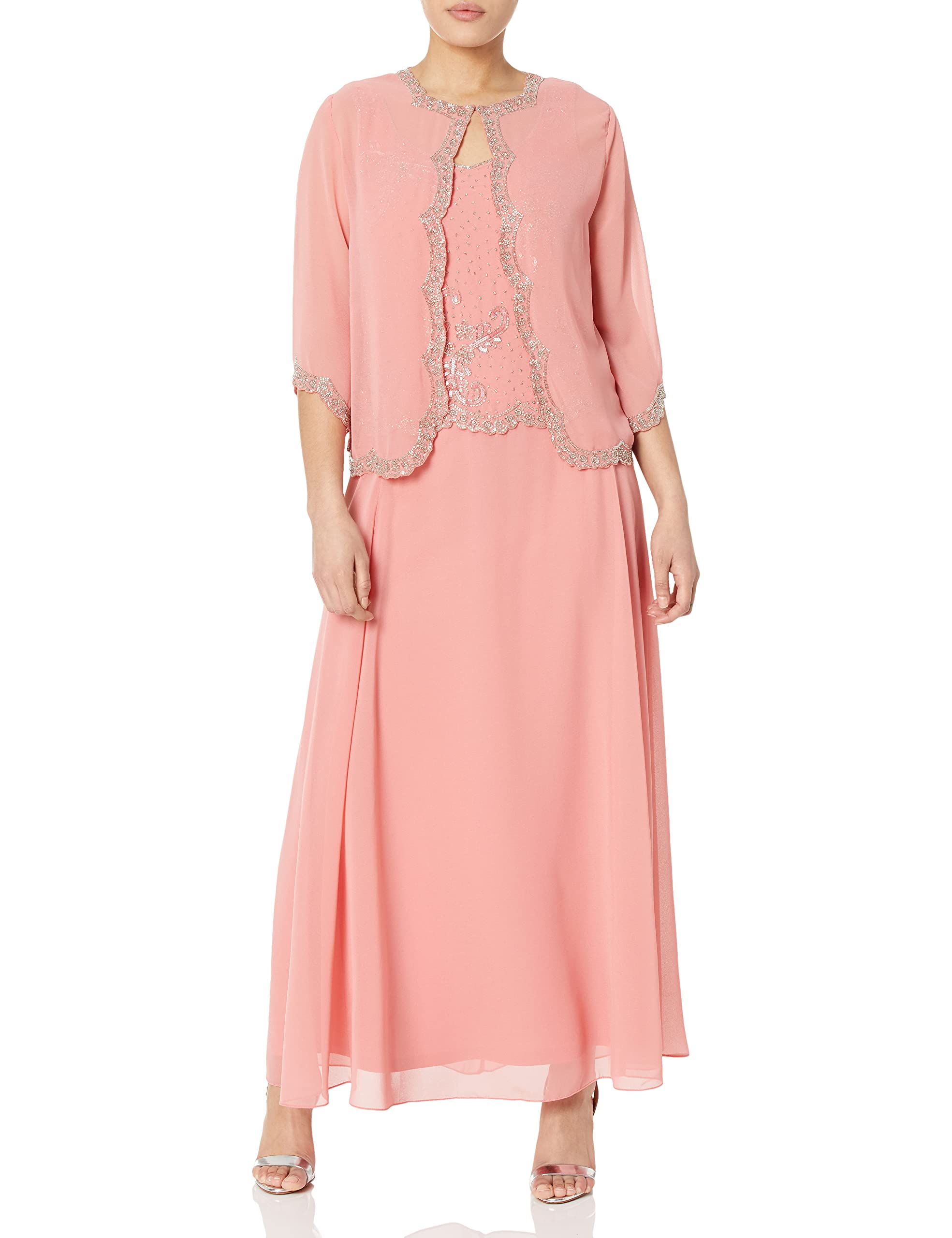 J Kara Women's Petite Beaded Jacket Dress - Elegant Embellished Cocktail Dress for Wedding, Party & Special Occasions