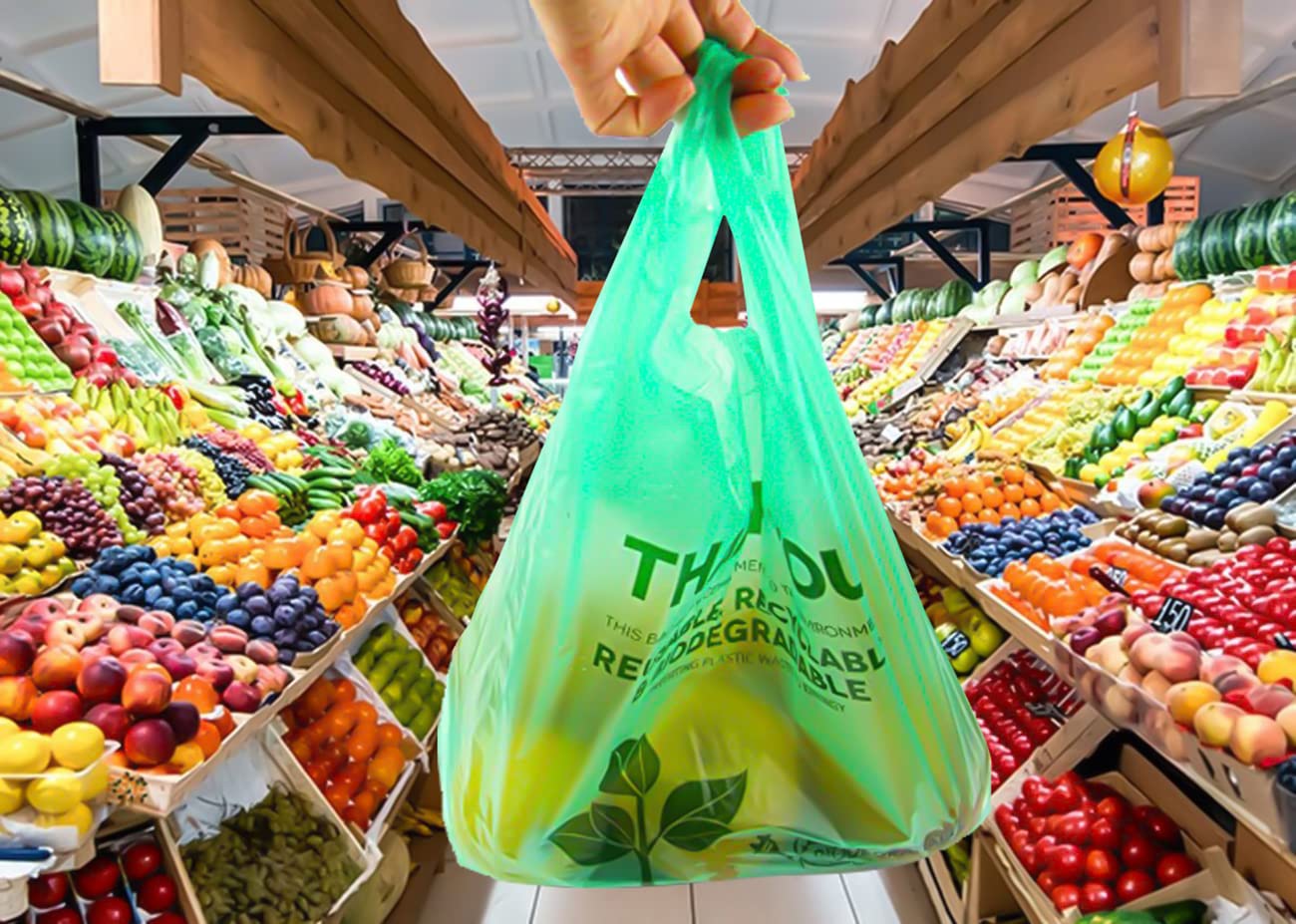 500 Pcs Biodegradable T-Shirt Plastic Bags with Handles 22