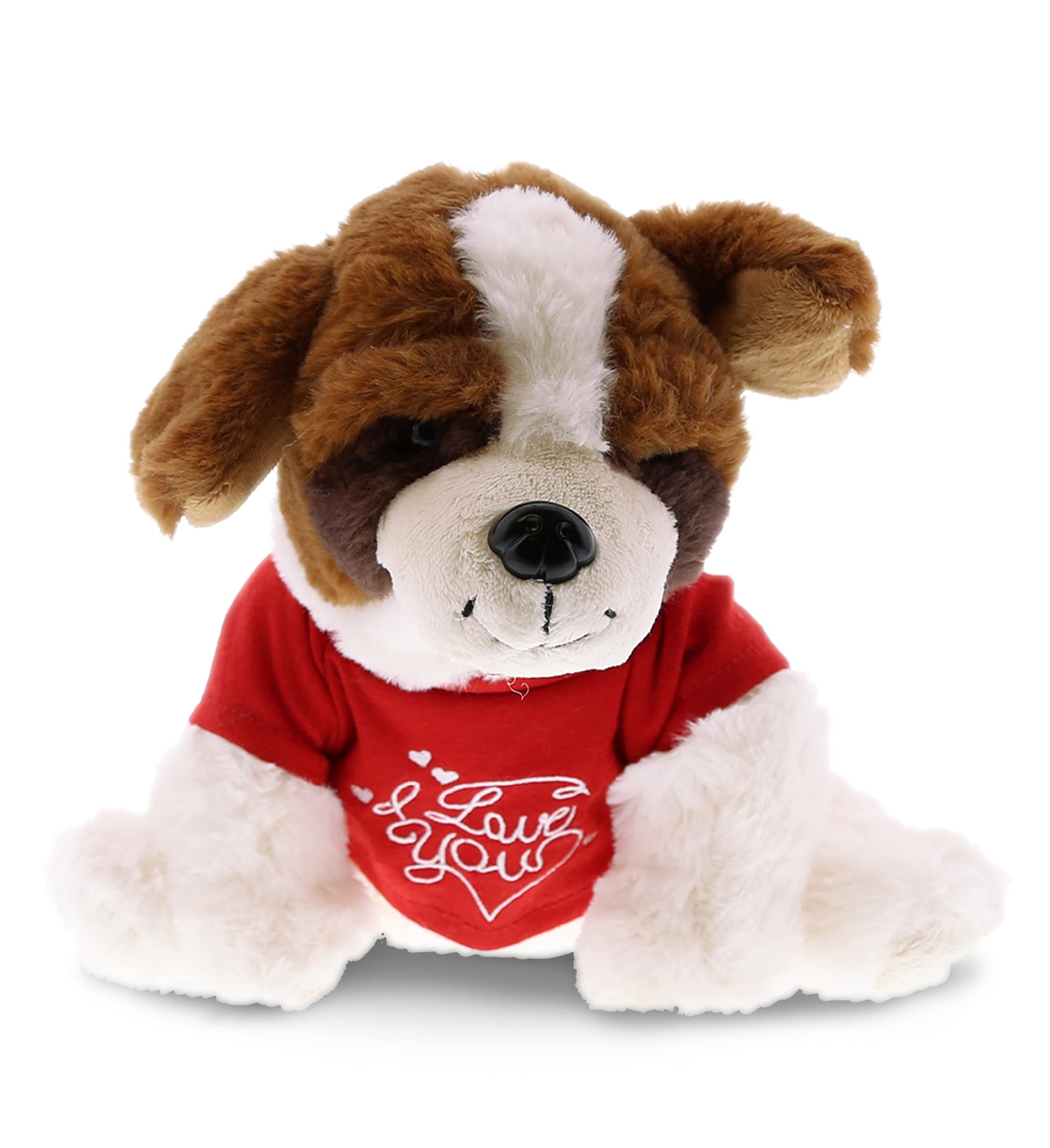 DolliBu I Love You Valentine Plush St. Bernard Dog - Personalized Cute Stuffed Animal with Red Shirt | Perfect Gift for Valentine's Day, Birthday & Anniversary | 7.5 Inch Soft Toy for Couples, Kids & Pet Lovers | Great for Bedroom Decor, Gift Giving & Special Occasions