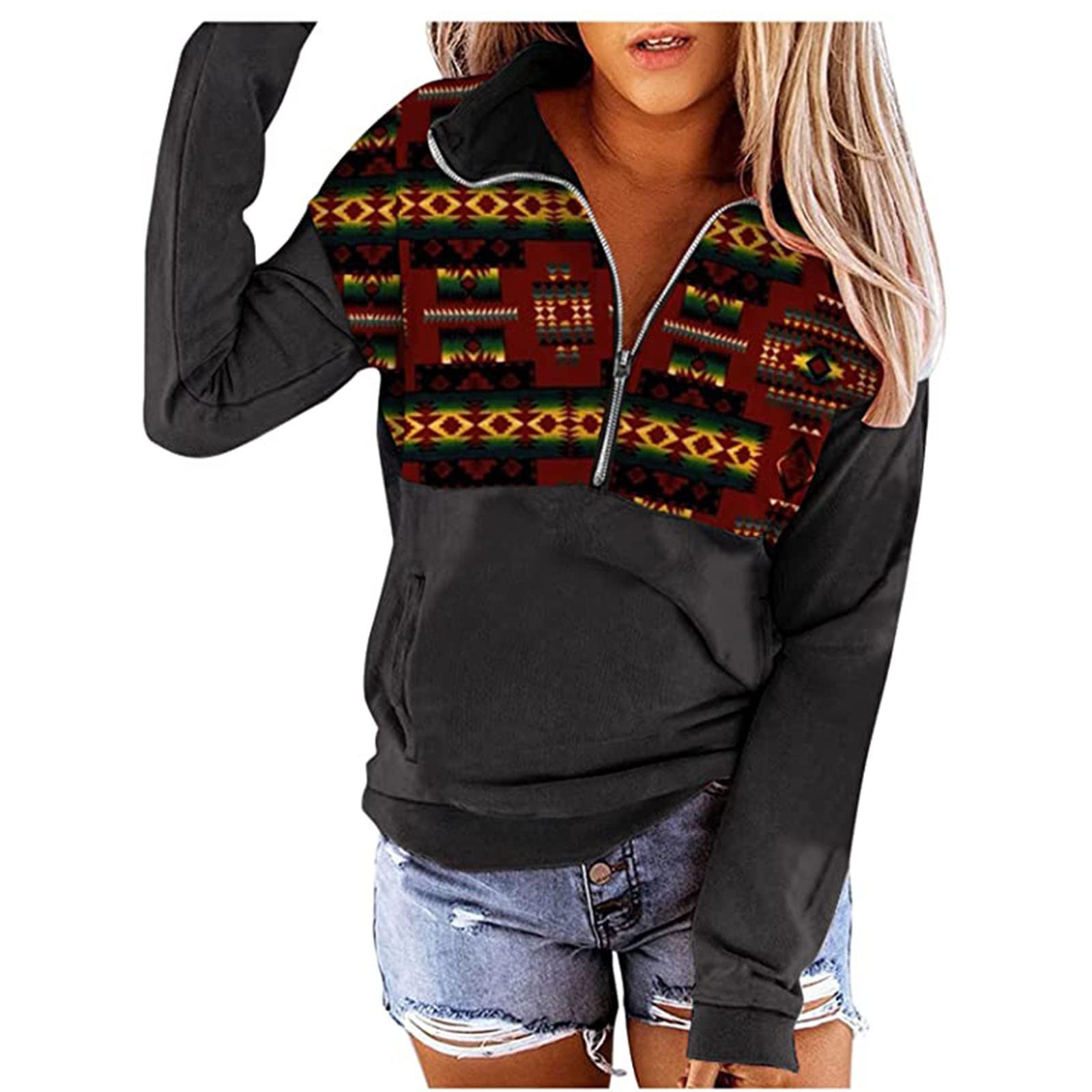 Vintage Women's Zip Up Sweatshirt - Long Sleeve Graphic Hoodie for Fall & Winter | Cozy Casual Wear for Everyday Outfits, Street Style & Layering