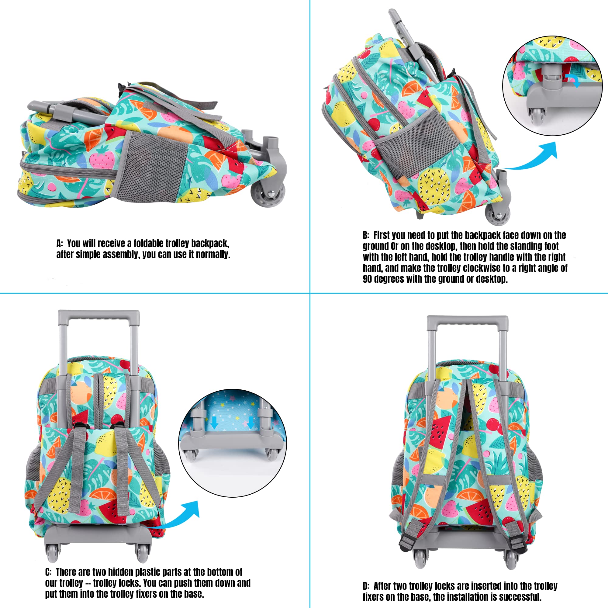 Seastig 18 Inch Rolling Backpack for Kids - Double Handle Wheeled Backpack with Detachable Lunch Bag Set | School, Travel & Daily Use Backpack for Boys & Girls