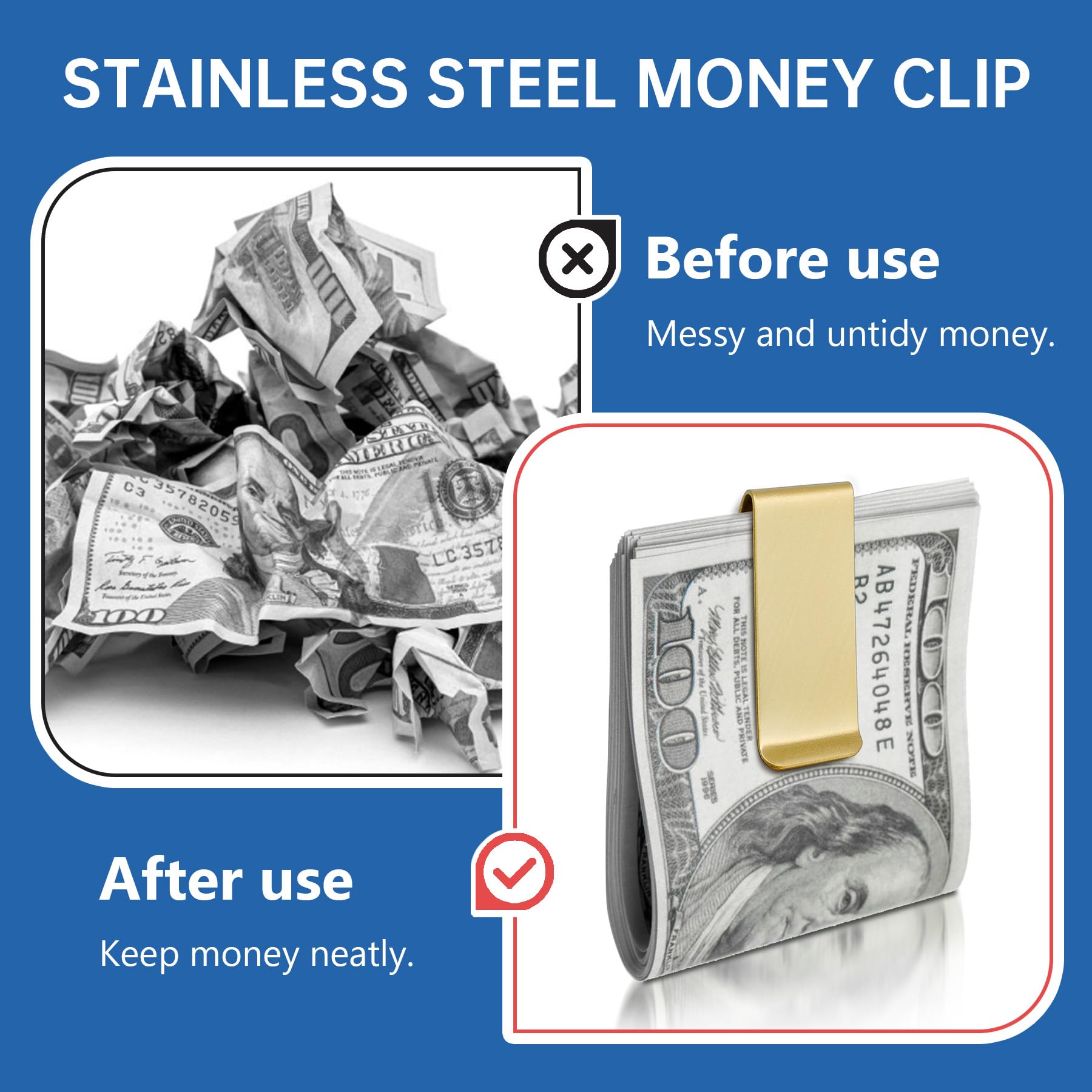 10Pcs Stainless Steel Money Clip - Slim Silver Metal Cash Holder for Men | Minimalist Wallet Alternative | Perfect for Bills, Credit Cards & Everyday Carry (EDC)