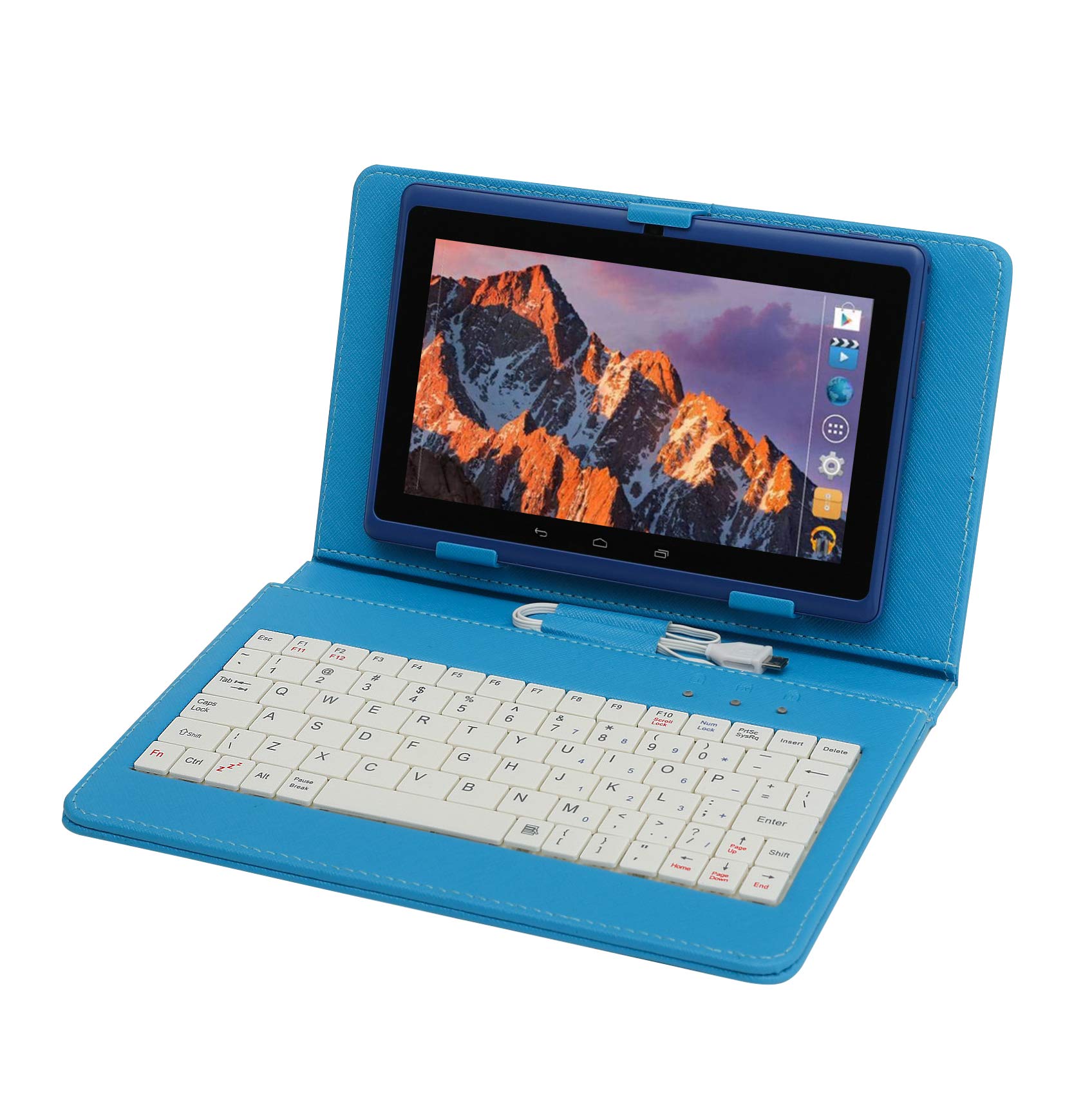 7 Inch Android Quad Core Tablet PC with Keyboard, Dual Camera, 40GB Storage, Capacitive Touch Screen, WiFi, Bluetooth, GPS - Stylus Included (Blue) - Perfect for Work, Study & Entertainment On The Go