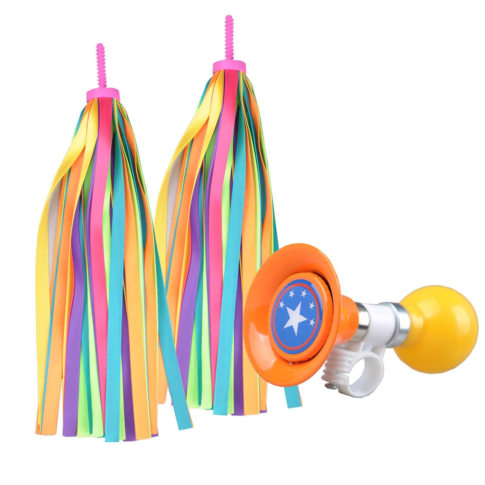 **Kids Bike Bell & 2-Pack Streamers - Durable Children's Bike Accessories, Fun Bike Horn for Boys & Girls (Orange Star) - Perfect for Birthday Gifts & Outdoor Cycling Adventures**