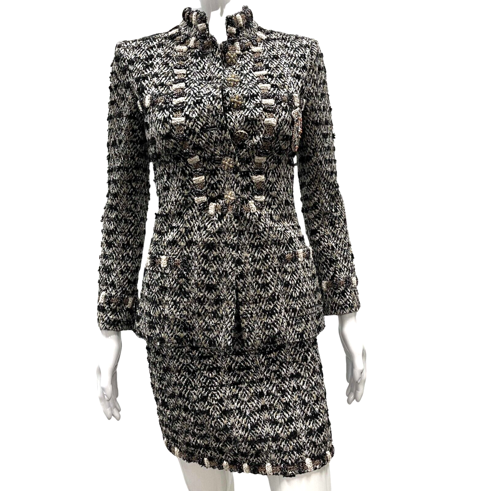 Chanel 08P Rare Vintage Skirt Suit Set with Patch Blazer Jacket & Gripoix Buttons - Size 34 US 2 (2-Piece Set) - Perfect for Luxury Fashion Collectors & Special Occasions