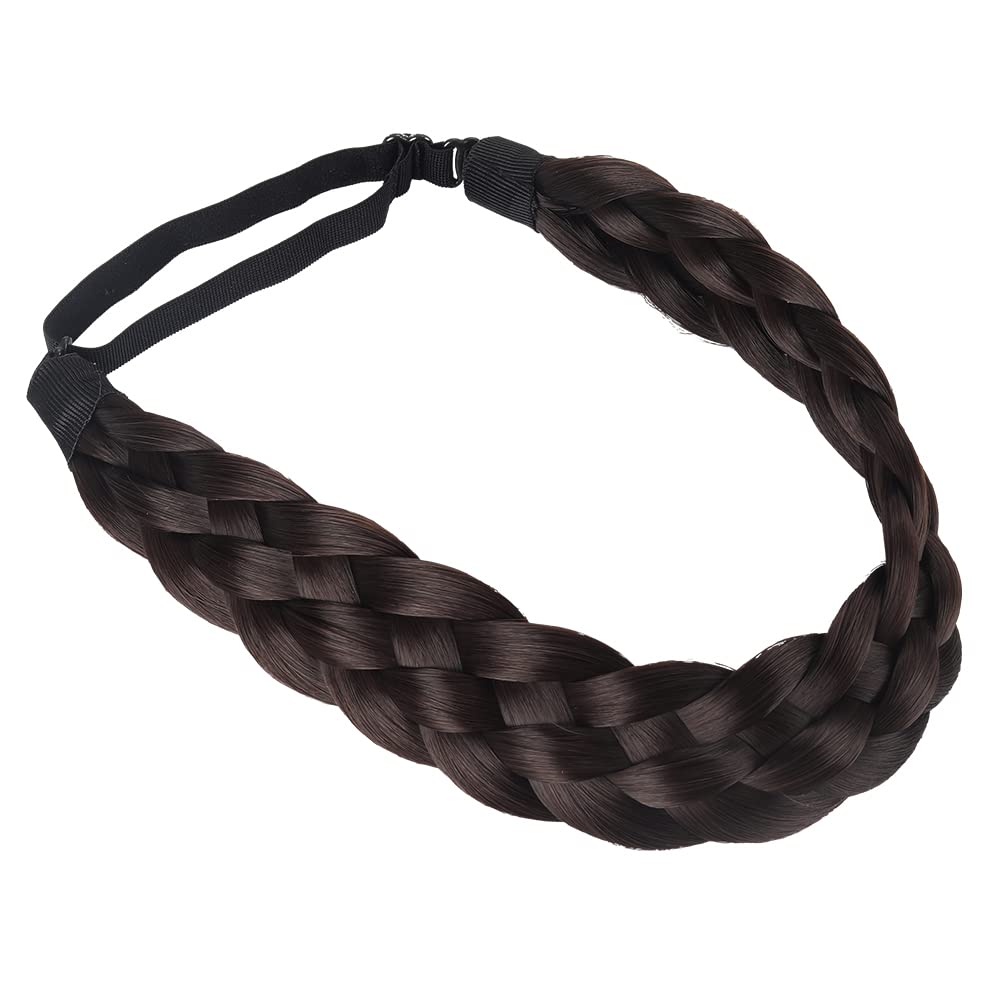 Coolcos 5 Strands Elastic Synthetic Chunky Hair Braid Headband - Dark Brown Plaited Braided Hair Accessory for Women | Perfect for Yoga, Workouts, and Casual Everyday Wear