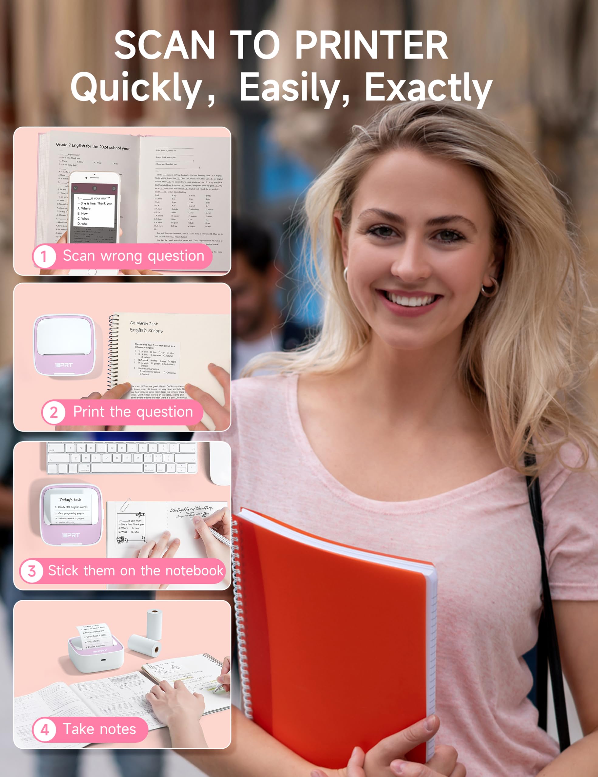 iDPRT Mini Thermal Sticker Printer with 1 Roll Sticker Paper - Portable Label Maker for Study Notes, DIY Crafts, Photos & Organization - Free App with Multiple Templates (Pink) | Perfect for School, Office, Home & Creative Projects