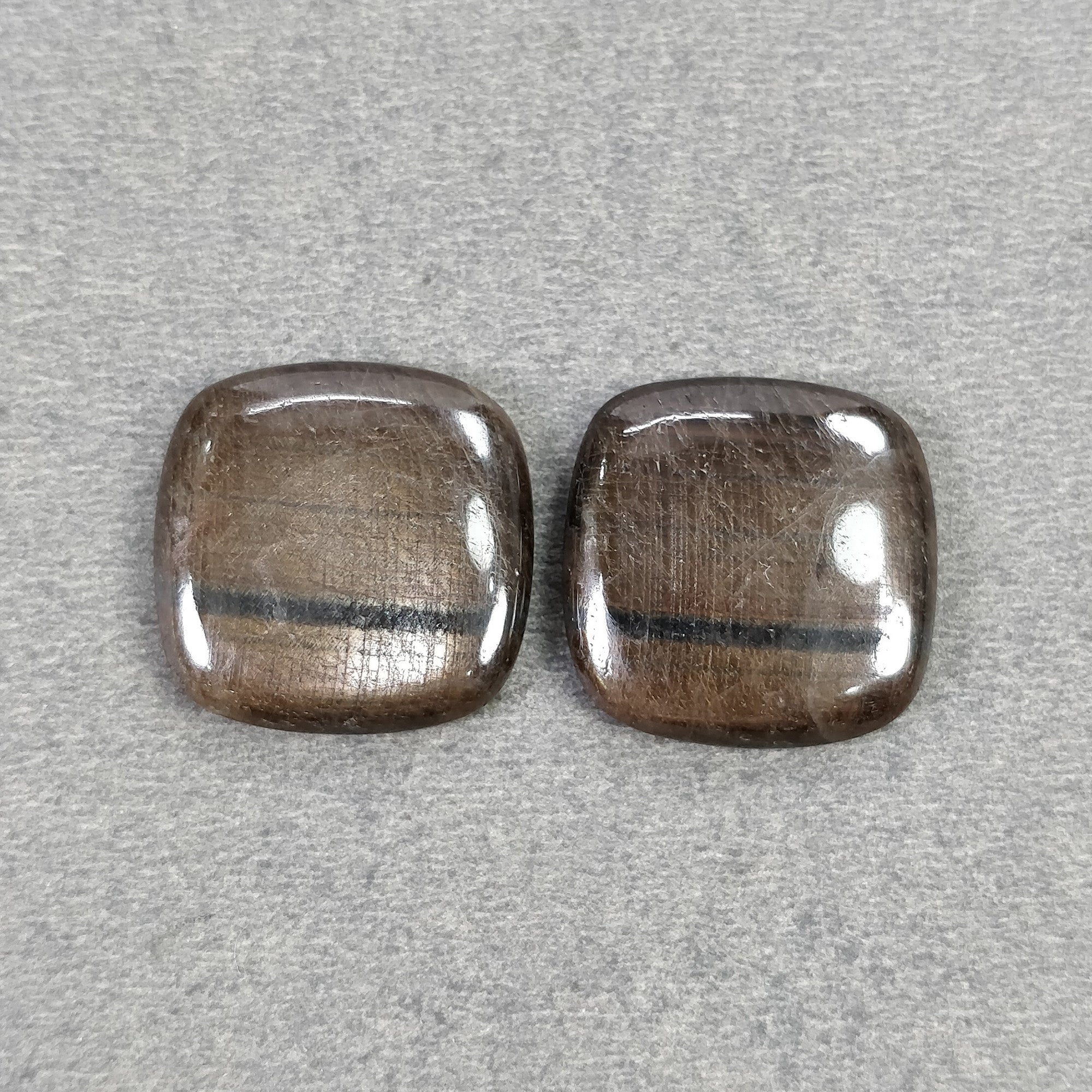 Natural Untreated Golden Brown Chocolate Sapphire Cabochon Pair - 43.95cts Cushion Shape 20mm for Jewelry Making, Engagement Rings & Healing Crystals