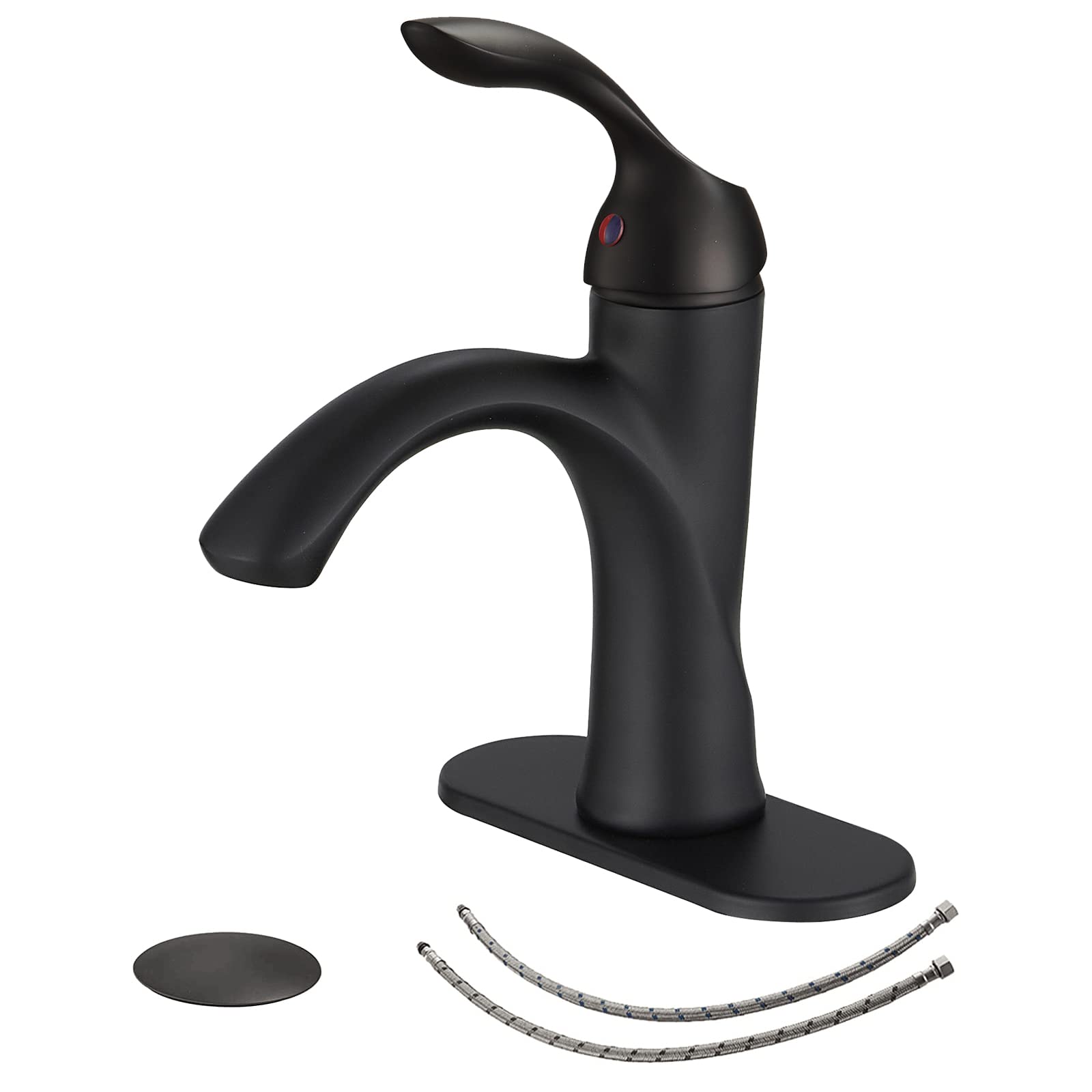 Black Matte Single Hole Bathroom Faucet with Pop-Up Drain - Perfect for Modern Sinks