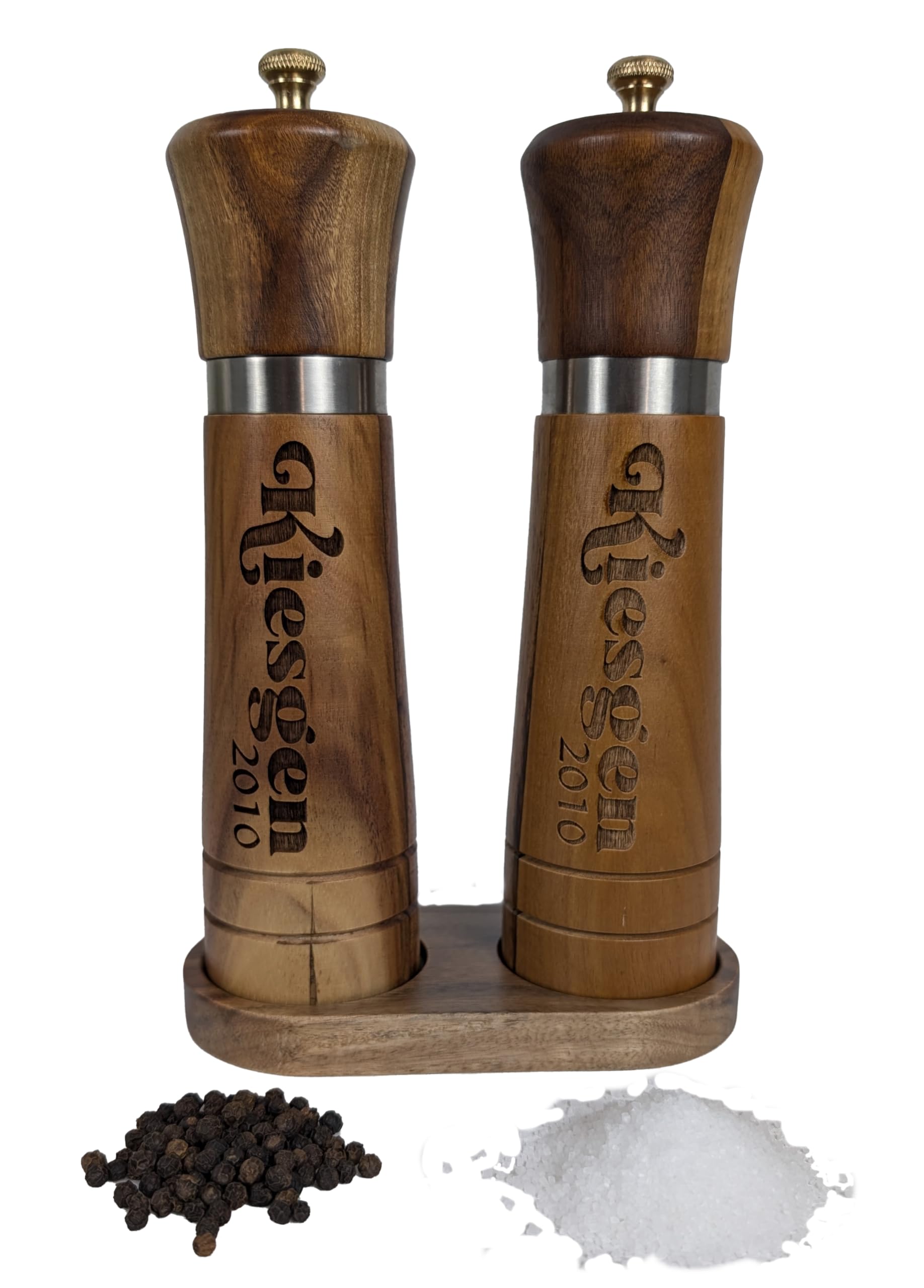 Personalized Acacia Wood Salt and Pepper Grinder Set - Custom Engraved with 41 Font Options - Perfect for Wedding Gifts, Housewarming & Kitchen Essentials
