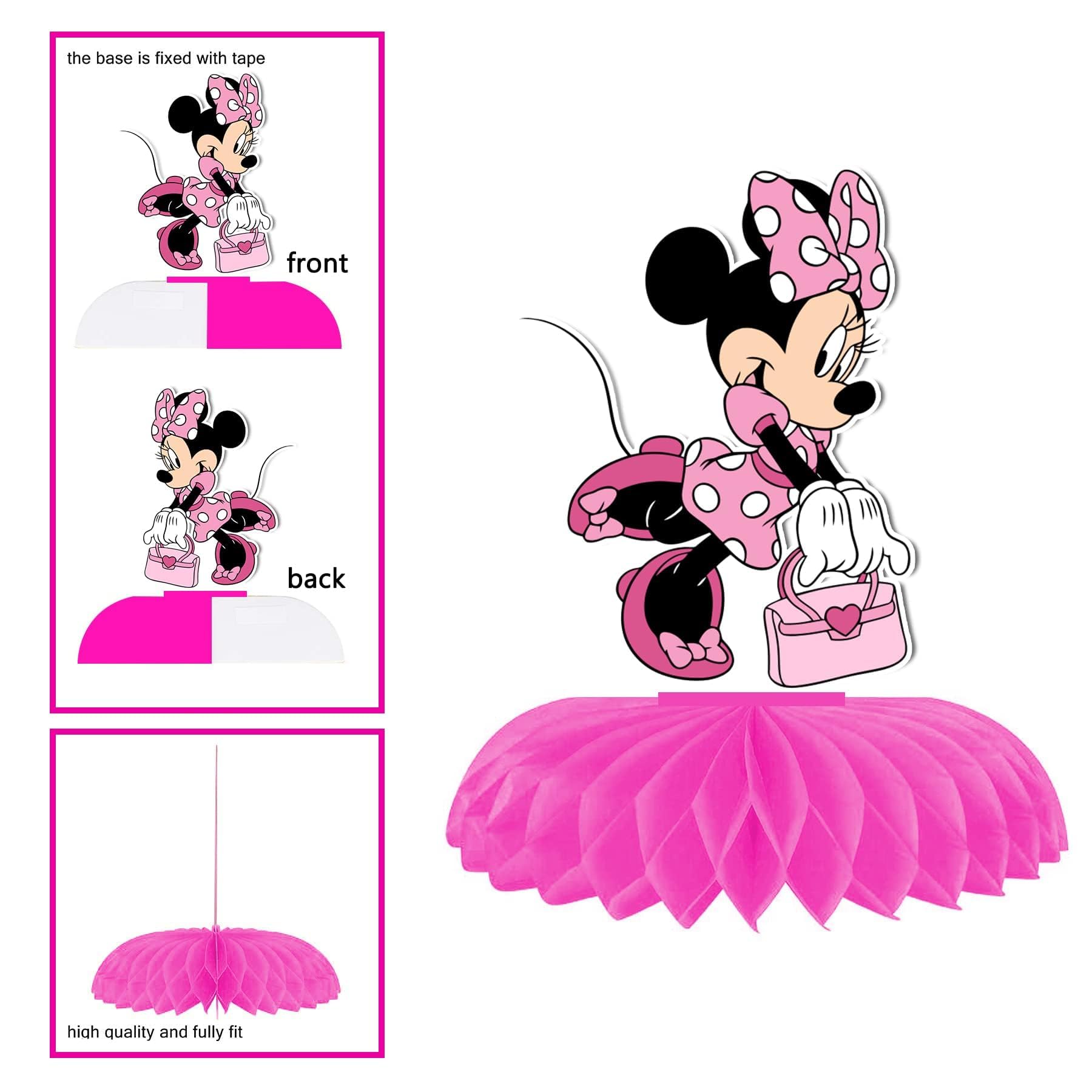 Minnie Mouse Birthday Party Decorations - 7Pcs Double Sided Honeycomb Centerpieces for Table Decor | Perfect for Kids Birthday Parties, Baby Showers & Disney Themed Events