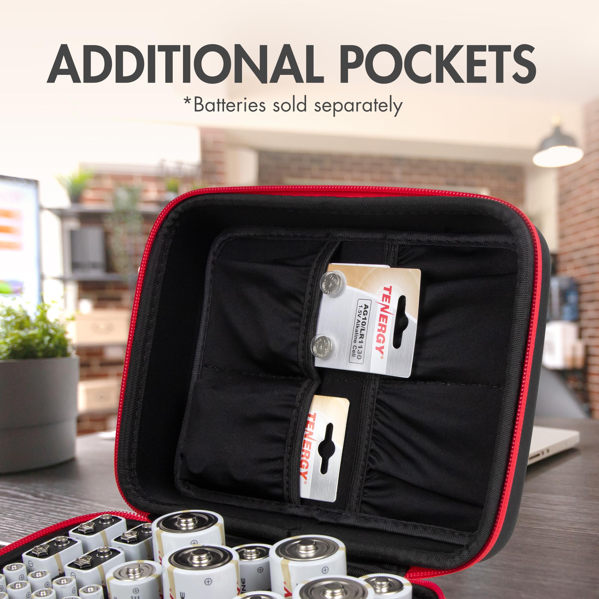 Tenergy Battery Organizer Storage Case with Built-in Battery Tester - Holds 60 AA AAA C D 9V Batteries (Batteries Not Included) | Perfect for Home, Office & Emergency Kits