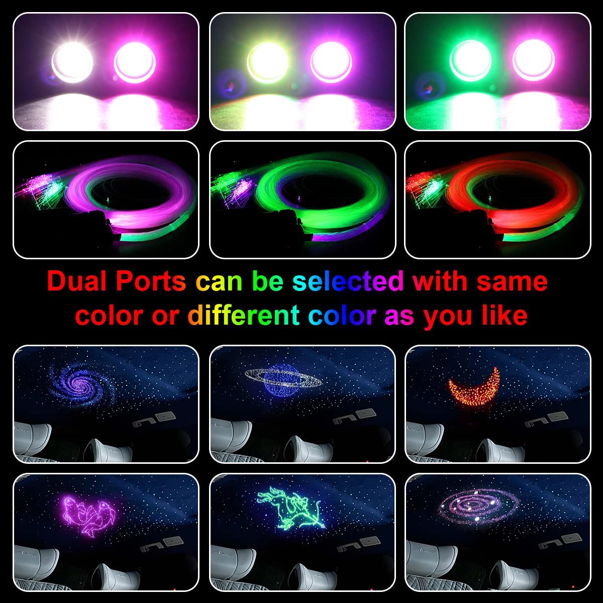 AKEPO 32W Dual-Head RGBW Smart Fiber Optic Light Kit with 750pcs Mixed Fibers (9.8ft) - Music Sync & APP Control for Star Ceiling, Truck Headliner & Home Decoration | Perfect for Bedrooms, Parties & Vehicle Customization