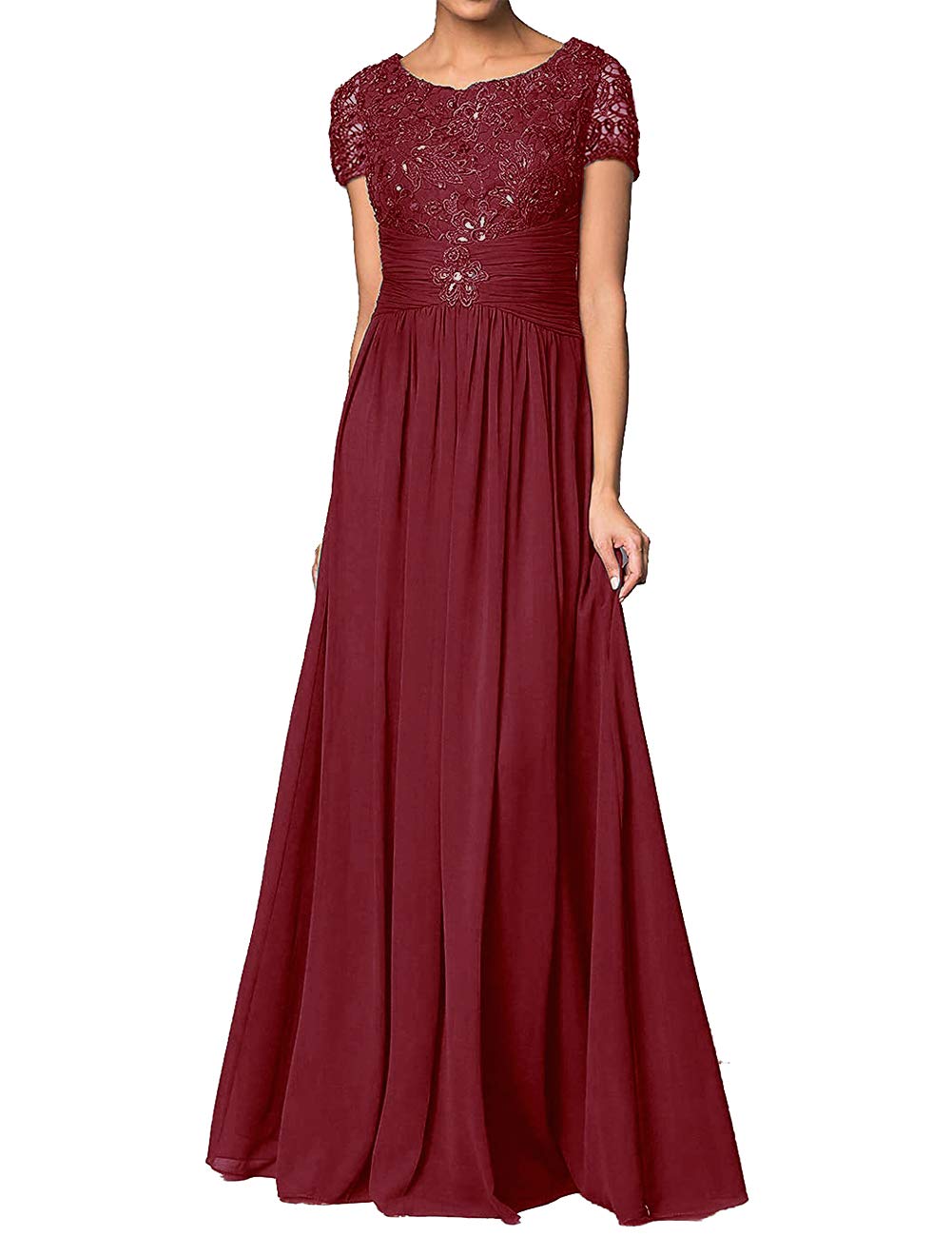 Elegant Mother of The Bride Dresses - Long Formal Evening Gowns with Floral Lace & Beaded Details, Short Sleeve Women's Wedding Guest Attire - Perfect for Weddings, Galas & Special Occasions