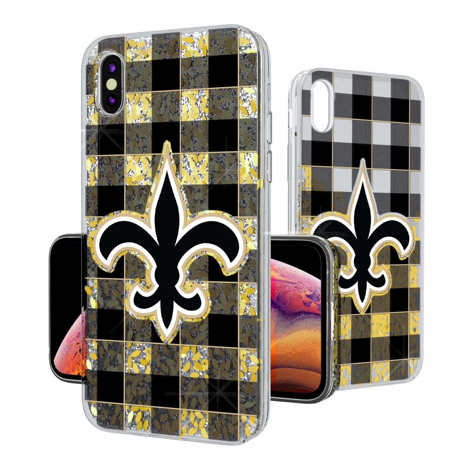 New Orleans Saints iPhone Case - Plaid Glitter Design for iPhone 11/12/13/14/15 Pro Max - Protective & Stylish Football Fan Accessory (Perfect for Game Day & Saints Pride)