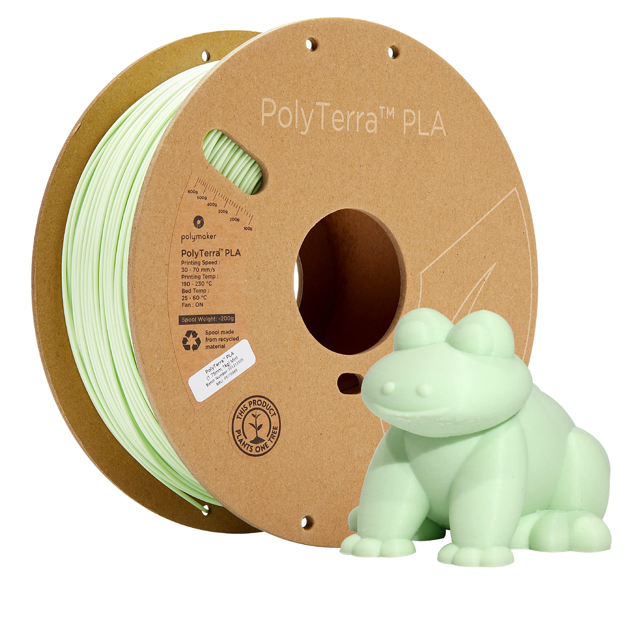 Polymaker Matte PLA Filament 1.75mm Mint Green - 1kg Spool for 3D Printing | High-Quality PolyTerra PLA Filament for Smooth Prints | Perfect for DIY Projects, Cosplay Props & Home Decor