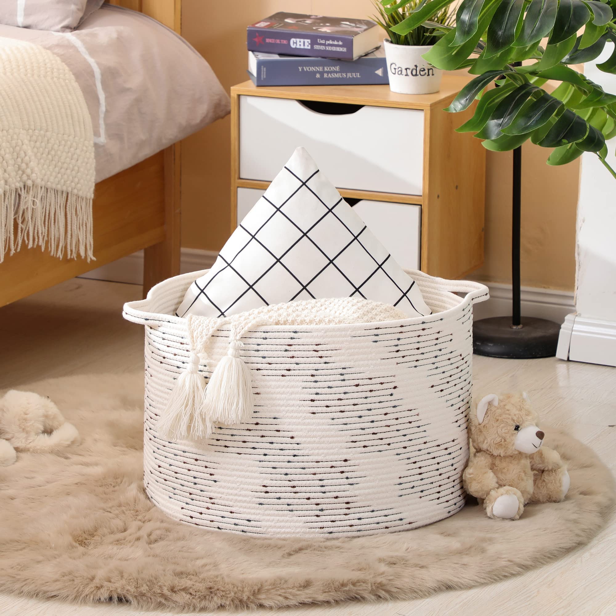KAKAMAY Large Cotton Rope Blanket Basket (20