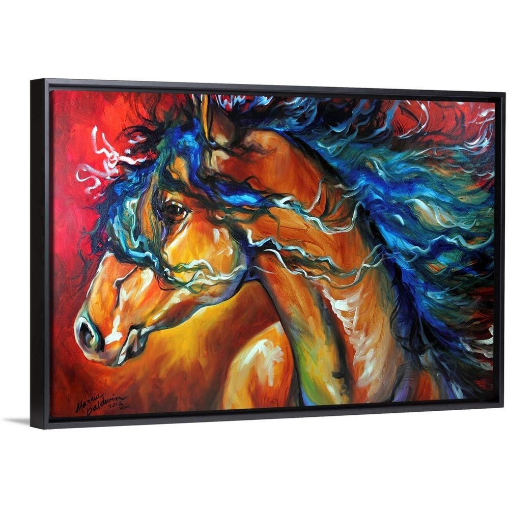 Red Thunder Indian War Horse Black Float Frame Canvas Art - Premium Horse Wall Decor for Living Room, Bedroom & Office - Native American Inspired Artwork for Home & Office Decor