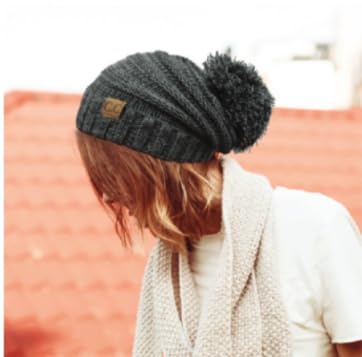 ScarvesMe Warm Chunky Soft Oversized Cable Knit Slouchy Beanie with Pom Pom - Cozy Winter Hat for Women & Men - Perfect for Snow Days, Skiing & Outdoor Activities