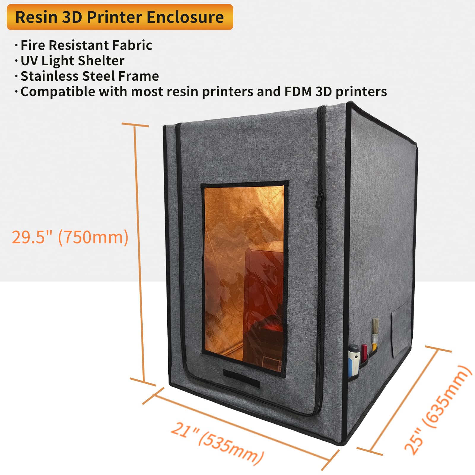 Premium 3D Printer Enclosure with Heater - Large Fireproof Resin Printer Warm Tent, UV Light Shelter & Heating Mat - Stainless Steel Frame - Compatible with Ender3 V3, FDM & Most Resin 3D Printers - Perfect for Home Workshops & Professional Printing Studios