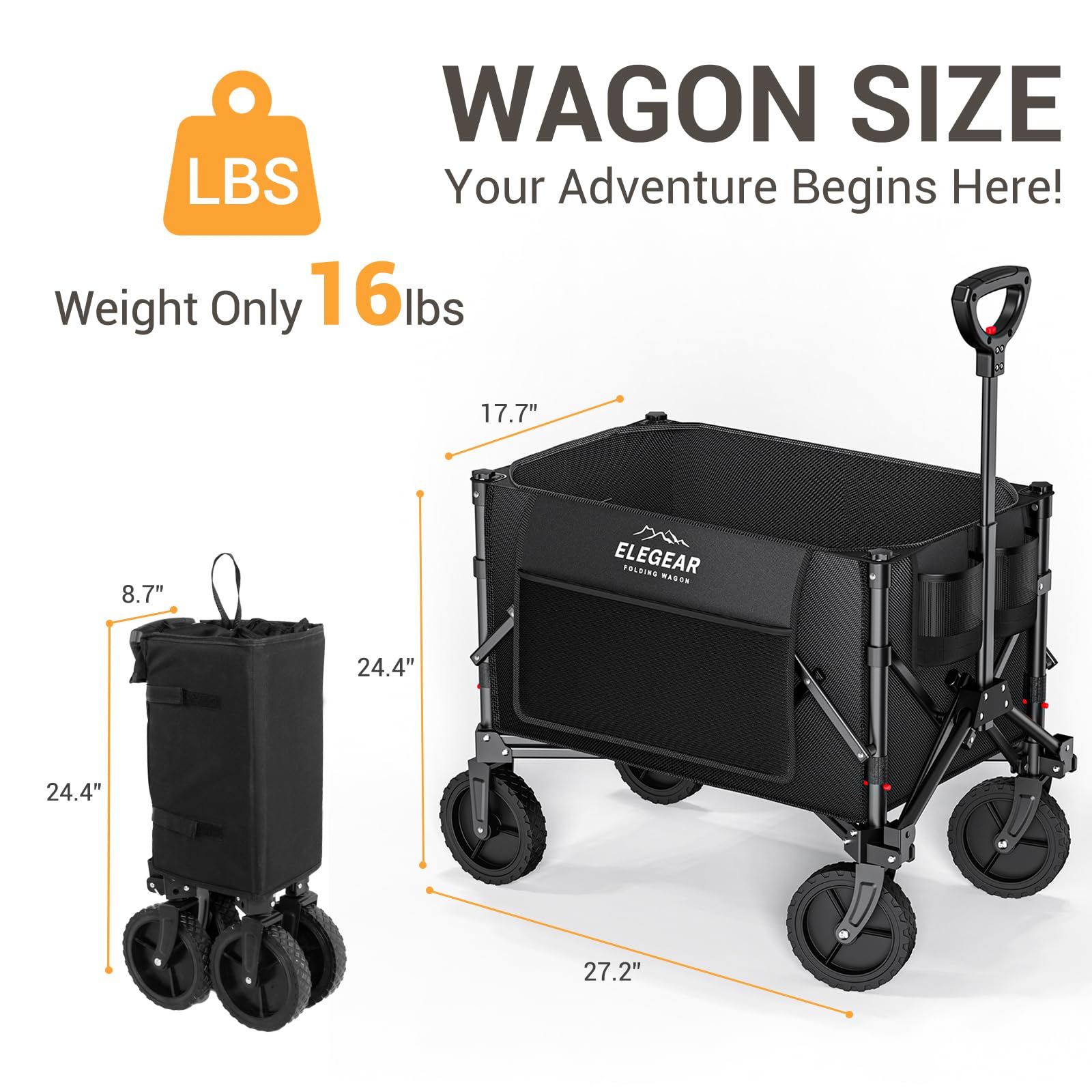 Heavy Duty Folding Collapsible Utility Wagon Cart - 220 lbs Capacity for Camping, Sports, Grocery Shopping, Beach Trips & Outdoor Adventures
