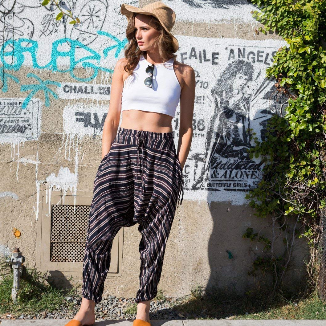 Buddha Pants Chainlink Harem Pants for Men & Women | 100% Cotton Boho Yoga Pants with Pockets | Loose Fit Comfortable Casual Wear for Beach, Travel, Meditation & Lounge