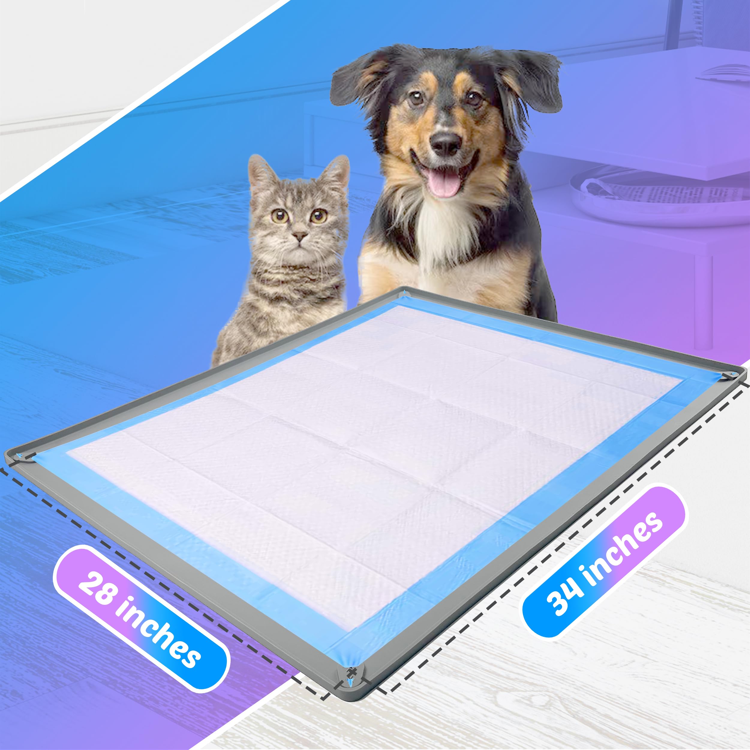 Skywin 28x34 Inch Pee Pad Holder Tray for Dogs - No Spill Puppy Pad Holder, Easy to Clean & Store, Silicone Training Pad Tray (Light Grey) - Perfect for Puppy Training, Housebreaking & Indoor Pet Use