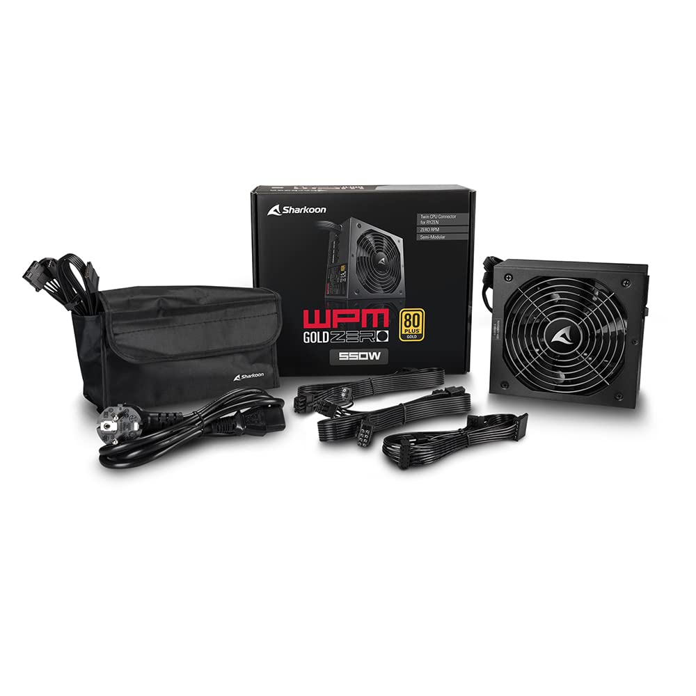 Sharkoon WPM Gold Zero 550W 80 Plus Gold Certified Semi-Modular Power Supply - Perfect for Gaming PCs, Workstations & Home Office Setups
