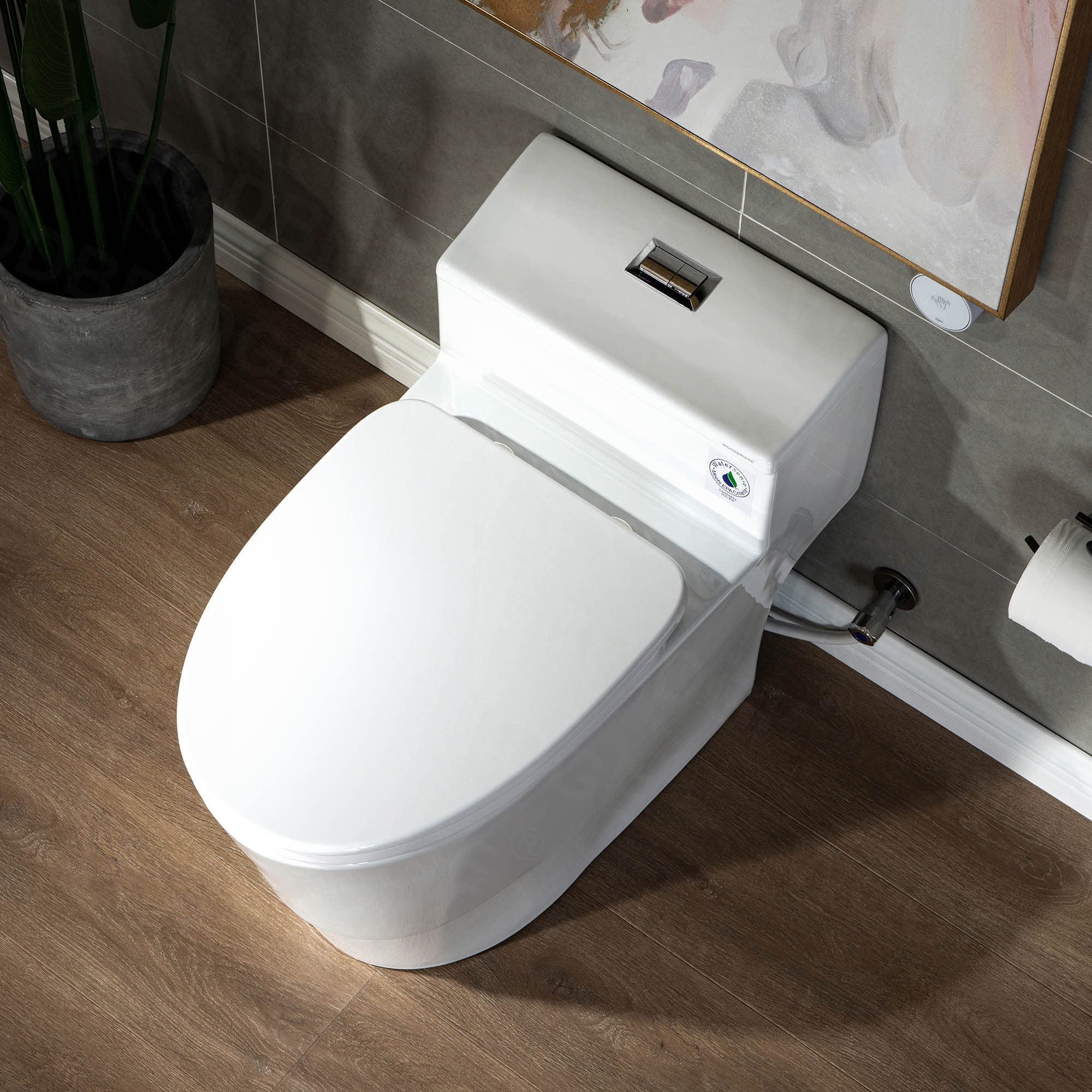 WOODBRIDGE T-0018/B-0735 Dual Flush Elongated One Piece Toilet with Soft Closing Seat, Comfort Height, White - Modern Bathroom Design for Home & Commercial Use