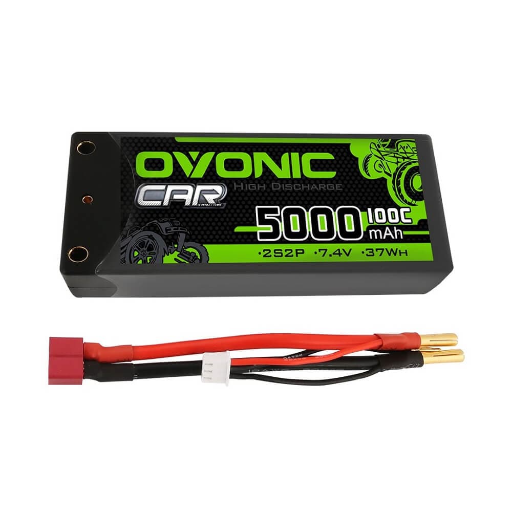 Ovonic 100C 7.4V 5000mAh 2S2P Hardcase LiPo Battery with 4mm Bullet Connector for 1/10 RC Buggy Trucks - High Performance Power Source for RC Racing, Off-Road Bashing & Crawling