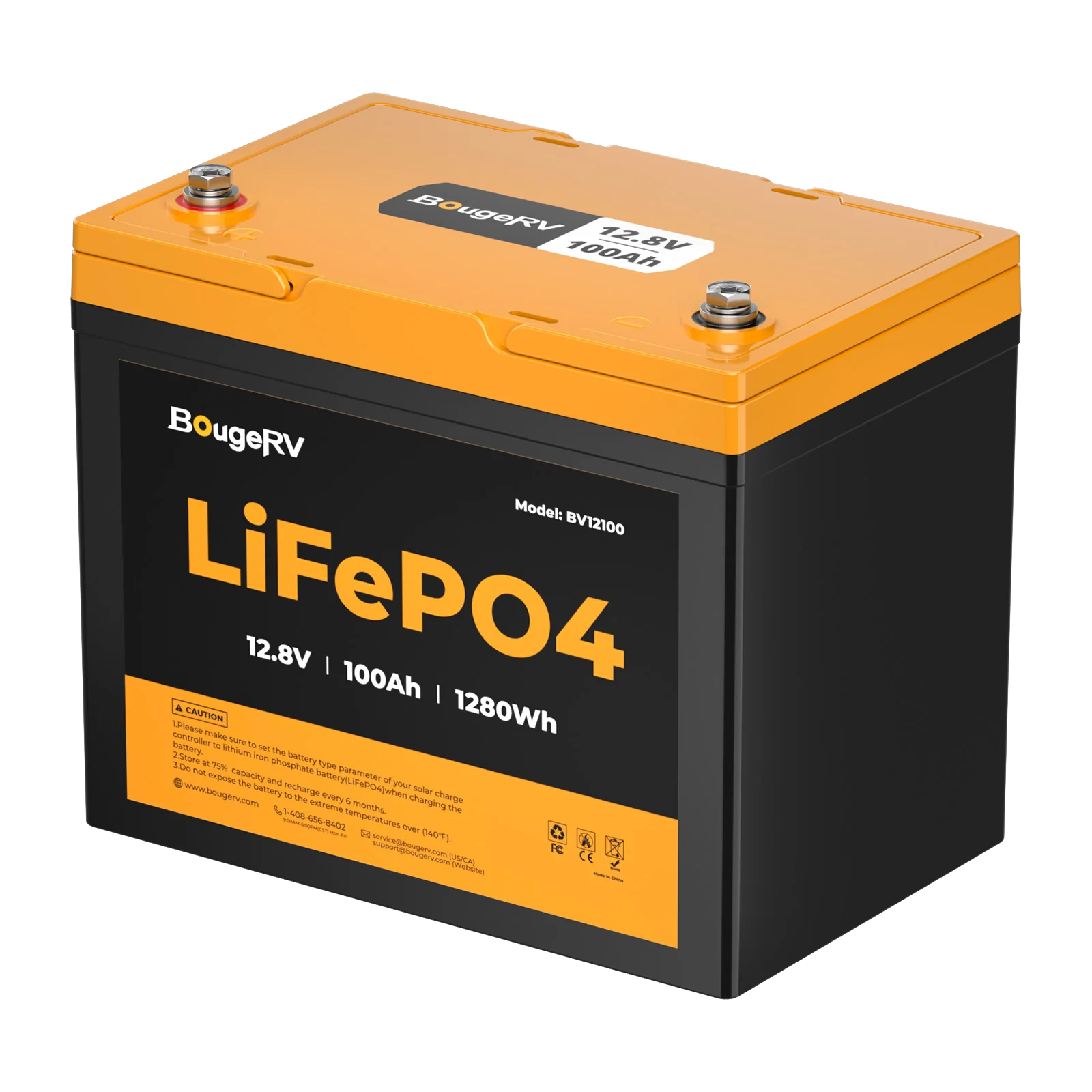 BougeRV 12V 100Ah Group 24 Deep Cycle LiFePO4 Lithium Battery for Solar Power, RV, Marine, Off-Grid & Backup Power Applications