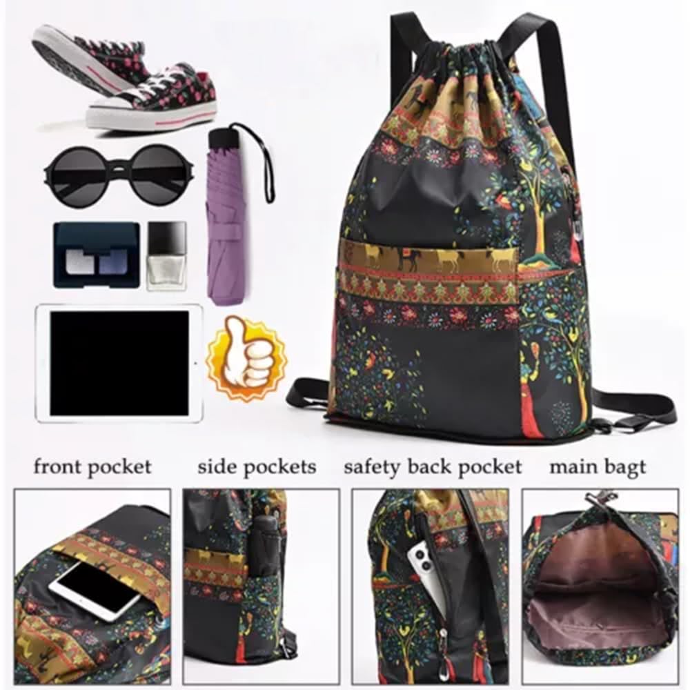 Foldable Large Capacity Waterproof Sports Backpack with Dry-Wet Separation - Lightweight Drawstring Travel Backpack for Gym, Hiking, Beach & Outdoor Activities