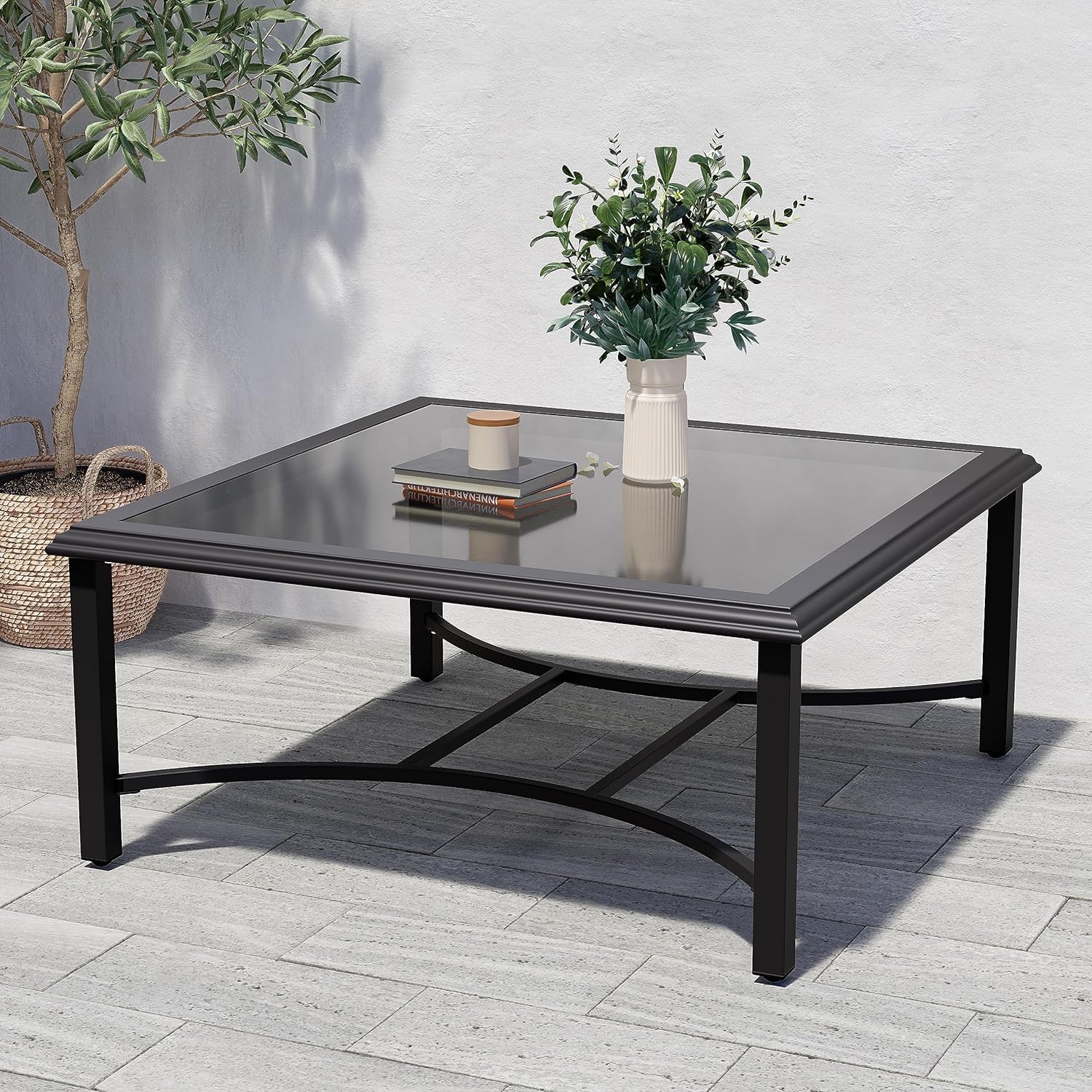 Premium Outdoor Glass Coffee Table - Tempered Glass Top, Durable Patio Garden Furniture for Conversation & Relaxation - Perfect for Backyard, Poolside & Terrace Use