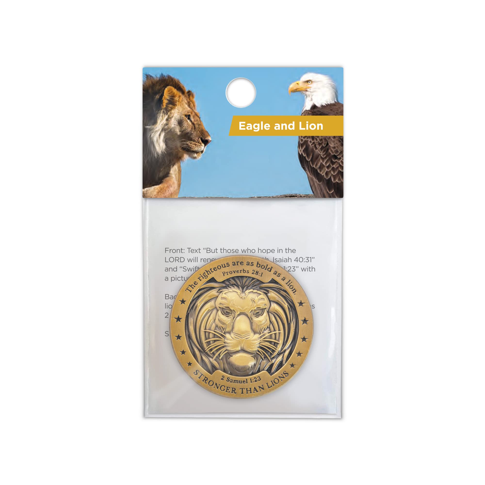Eagle & Lion Challenge Coin - Bulk Pack of 10 Gold-Plated Christian Gifts for Men - Bible Verse Worry Coin for Prayer & Bible Study - Religious Pocket Tokens for Police, Military & First Responders - Perfect for Daily Devotion, Military Service & Gift Giving
