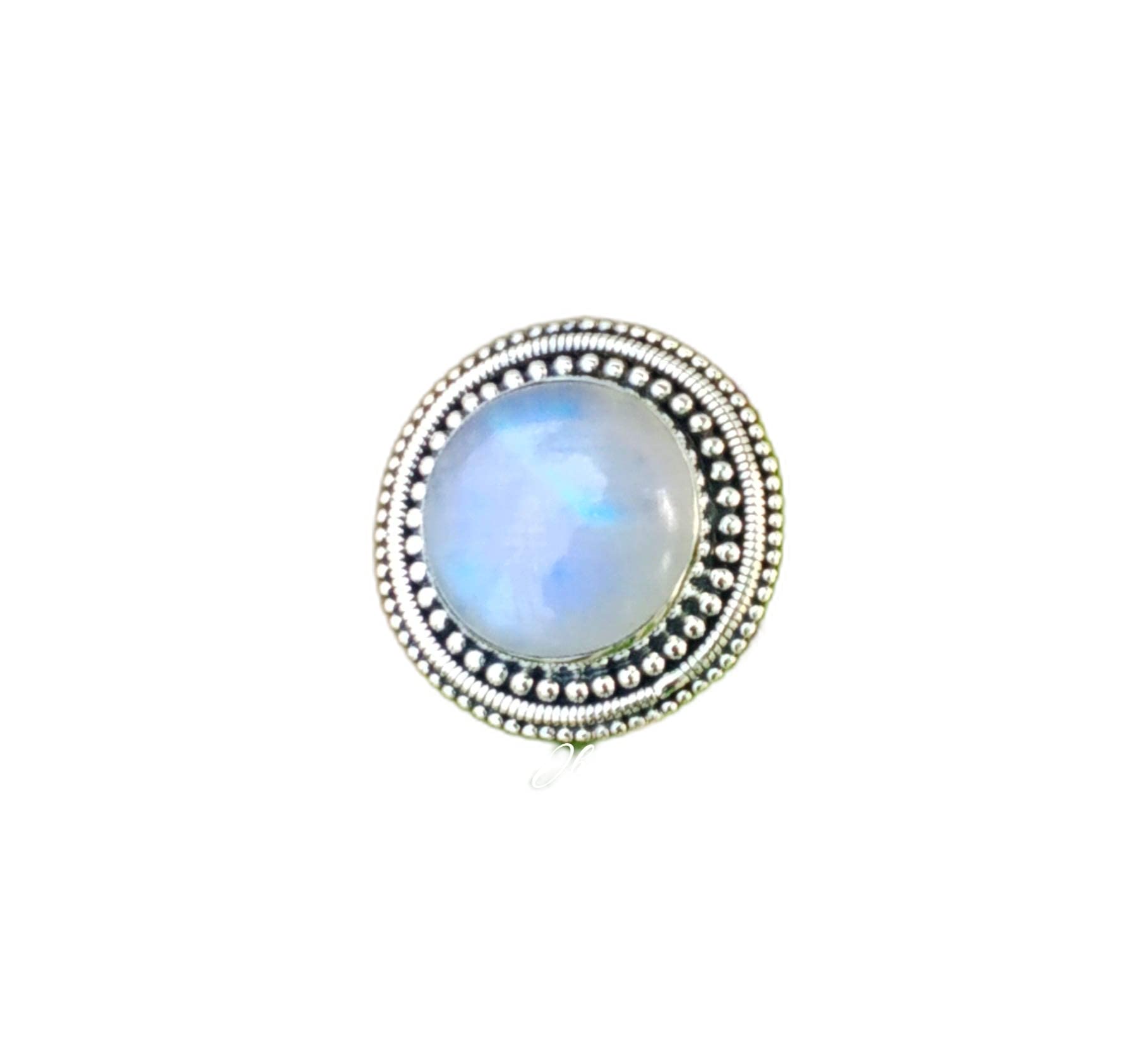 Natural Blue Flash Moonstone Ring - 925 Sterling Silver Artisan Jewelry with Rainbow Effect & Dotted Design | Wide Band Engagement Ring for Women/Men | Perfect Bridal Gift, Wedding Jewelry & Everyday Boho Chic Accessory