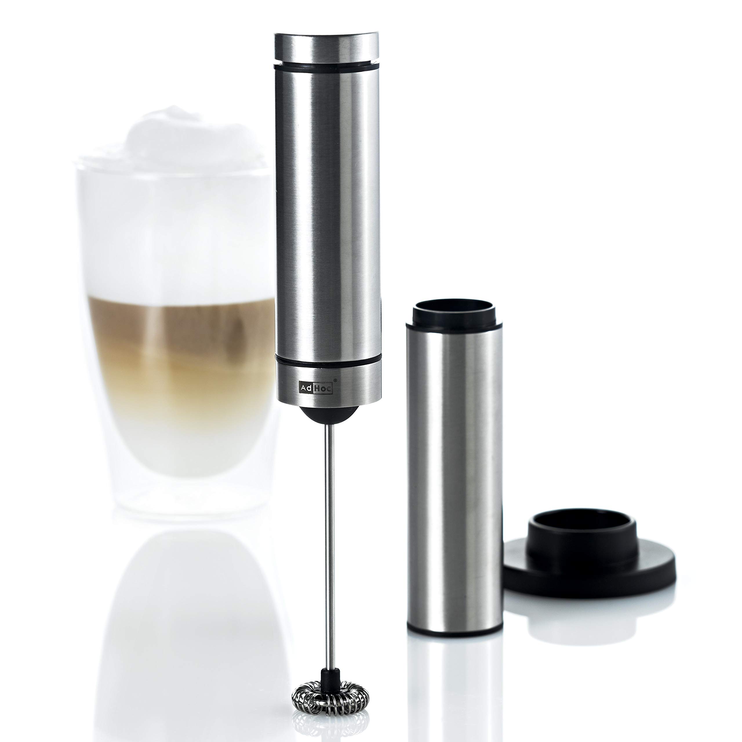 AdHoc Rapido Automatic Milk Frother & Sauce Whisk - Stainless Steel & Black - Perfect for Lattes, Cappuccinos, Hot Chocolate & Dessert Sauces