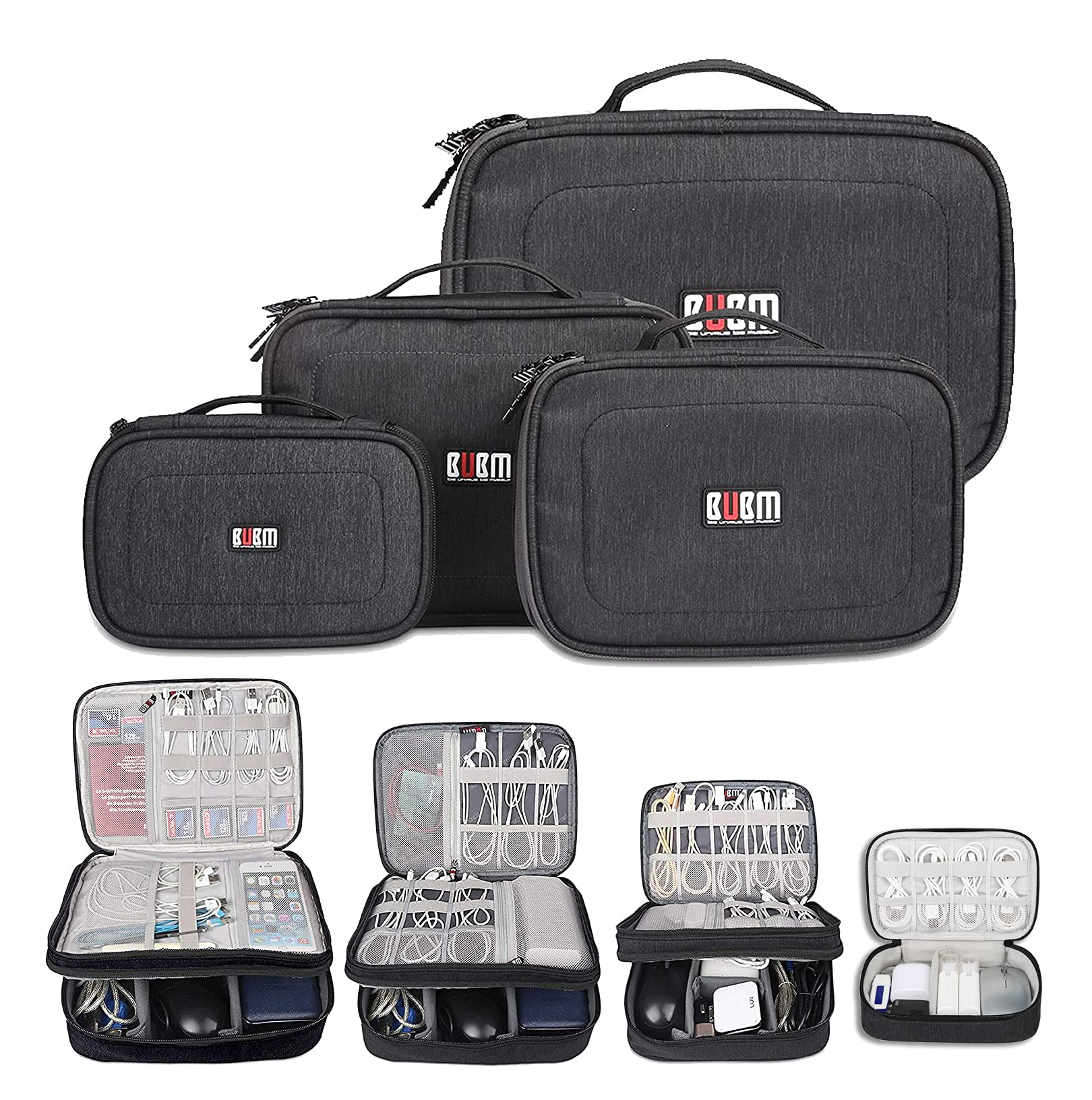 BUBM 4-Piece Electronic Organizer Set - Travel Cable Management Pouch for Cables, Flash Drives, Mouse, Memory Cards & Power Banks | Perfect for Office, Home & Travel Organization