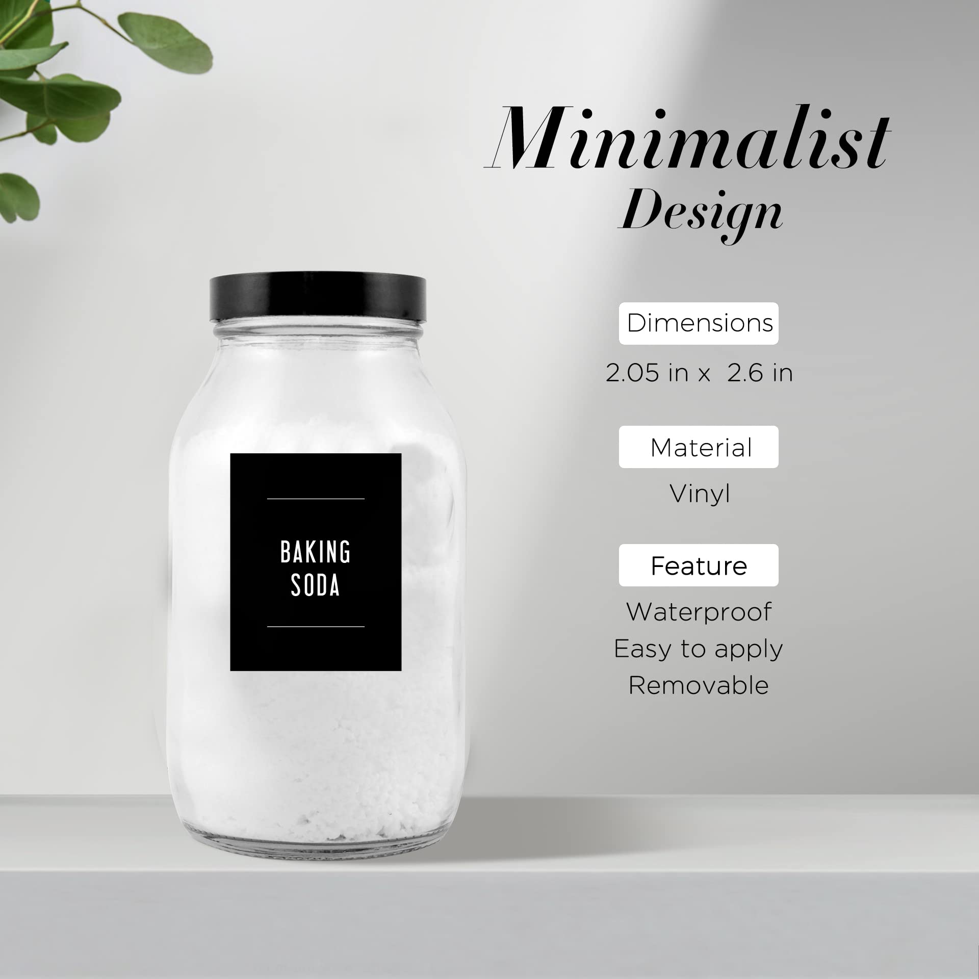 180 Minimalist Farmhouse Pantry Labels - Black Matte Waterproof Stickers with White Fine Line Text for Jars, Bottles & Canisters - Perfect for Kitchen Organization, Spice Storage & Home Decor