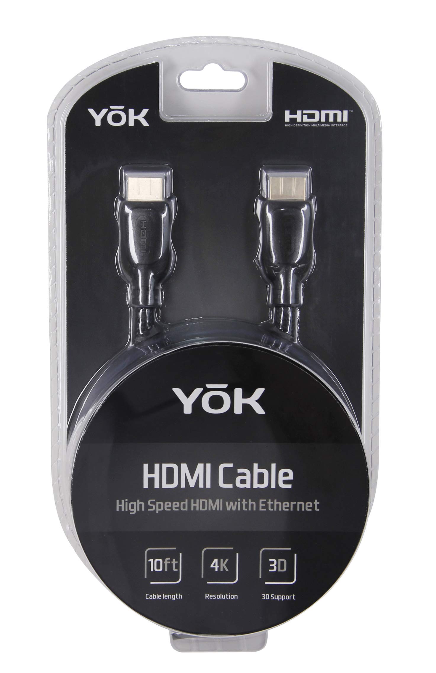 YoK 10 Foot HDMI 2.0 Premium Cable - 4K 60Hz High Speed Braided Cord with Ethernet & Audio Return - Perfect for Gaming, Home Theater, PS5, Xbox, Roku & Smart TVs