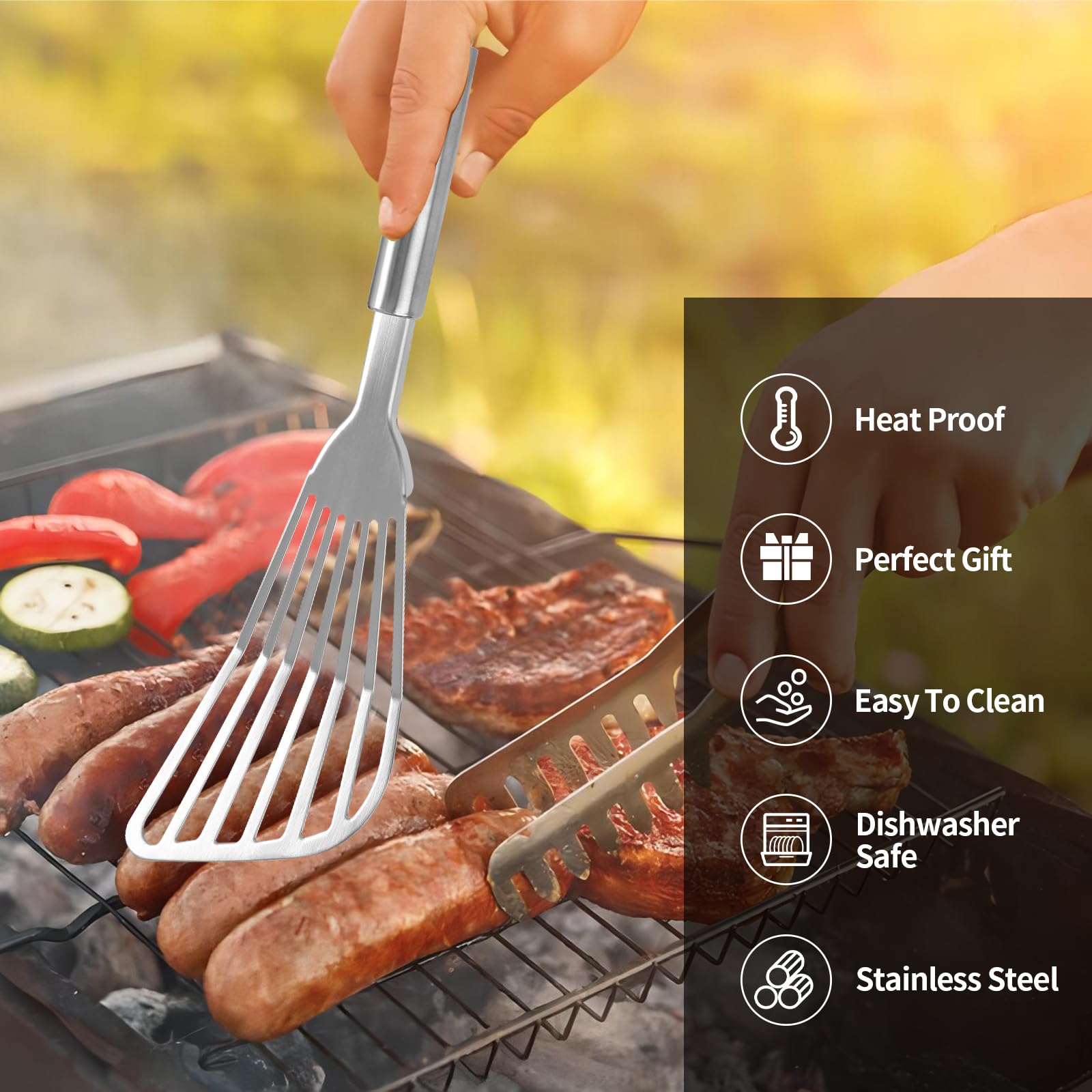 2-Pack Stainless Steel Fish Spatula Set - Premium Flexible BBQ Turner with Slotted Design for Flipping Fish, Eggs, Pancakes & Steaks - Perfect for Grilling, Cooking & Outdoor Barbecue Parties