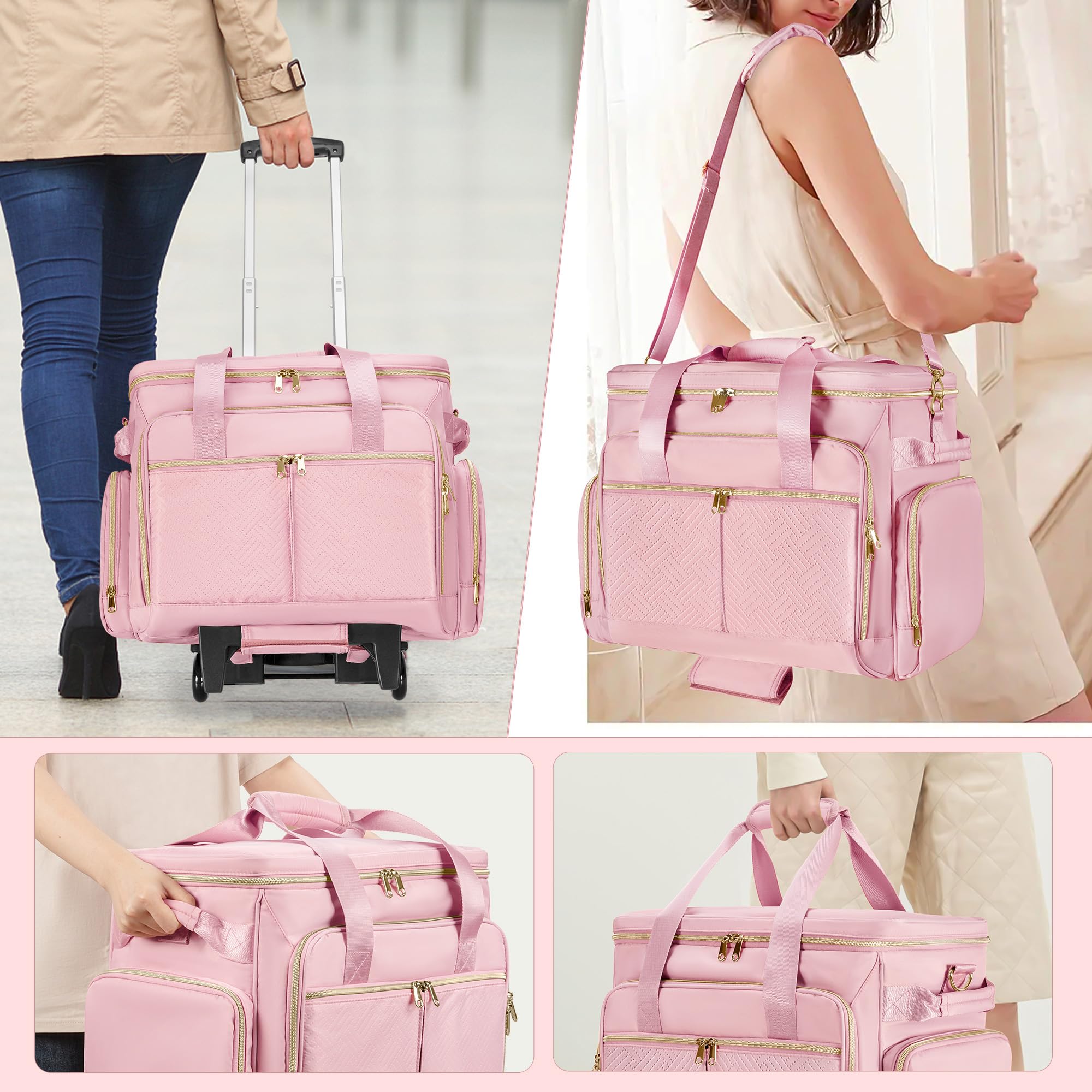 Rolling Teacher Bag with Wheels - Detachable Trolley Tote for 15.6