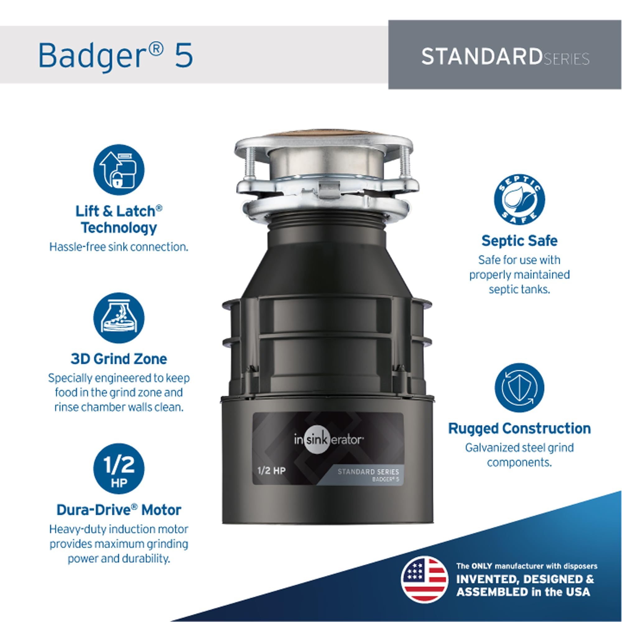 InSinkErator Badger 5 1/2 HP Continuous Feed Garbage Disposal - Standard Series Food Waste Disposer with Black Mounting Gasket Kit (MGK-OO) - 2 Pack - Perfect for Kitchen Sink Waste Management & Dishwasher Hookup