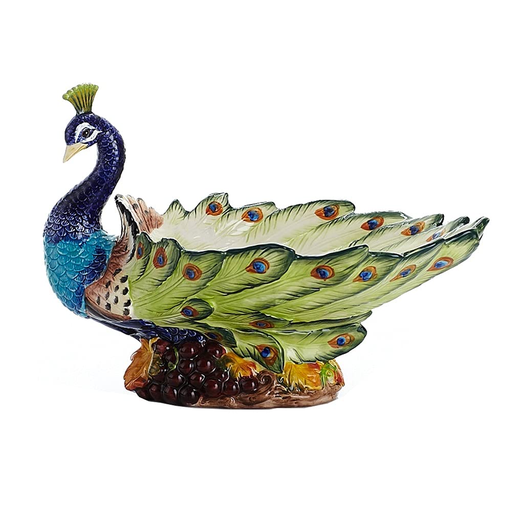 Peacock Ceramic Fruit Bowl - Large 37x26cm Blue Serving Tray for Table Centerpiece, Home Decor & Kitchen Dining - Perfect for Parties, Fruit Display & Decorative Tableware