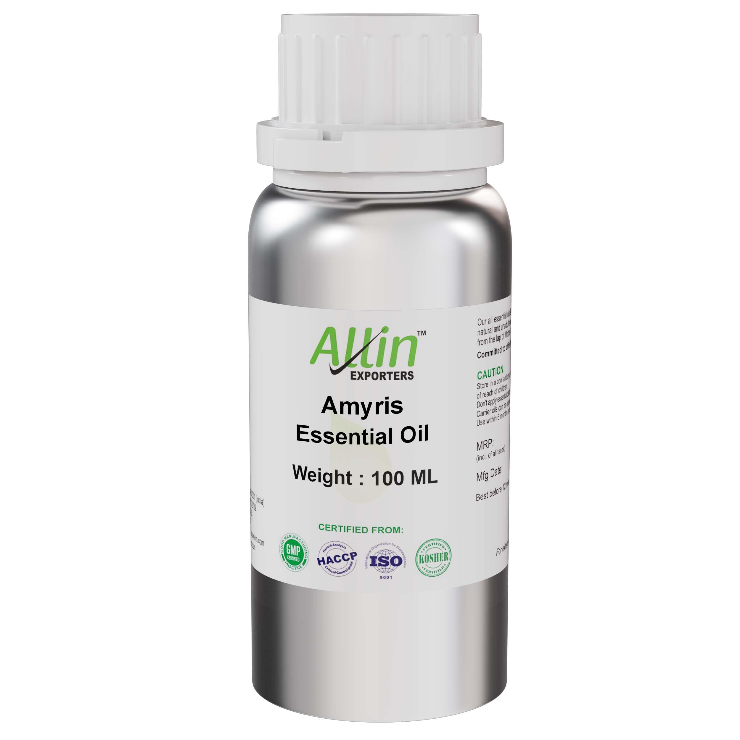100% Pure Natural Amyris Oil - 100ml Undiluted Essential Oil for Skin Care, Hair & Aromatherapy | Moisturizing, Anti-Aging & Relaxation | Perfect for Massage, DIY Beauty & Diffuser Blends